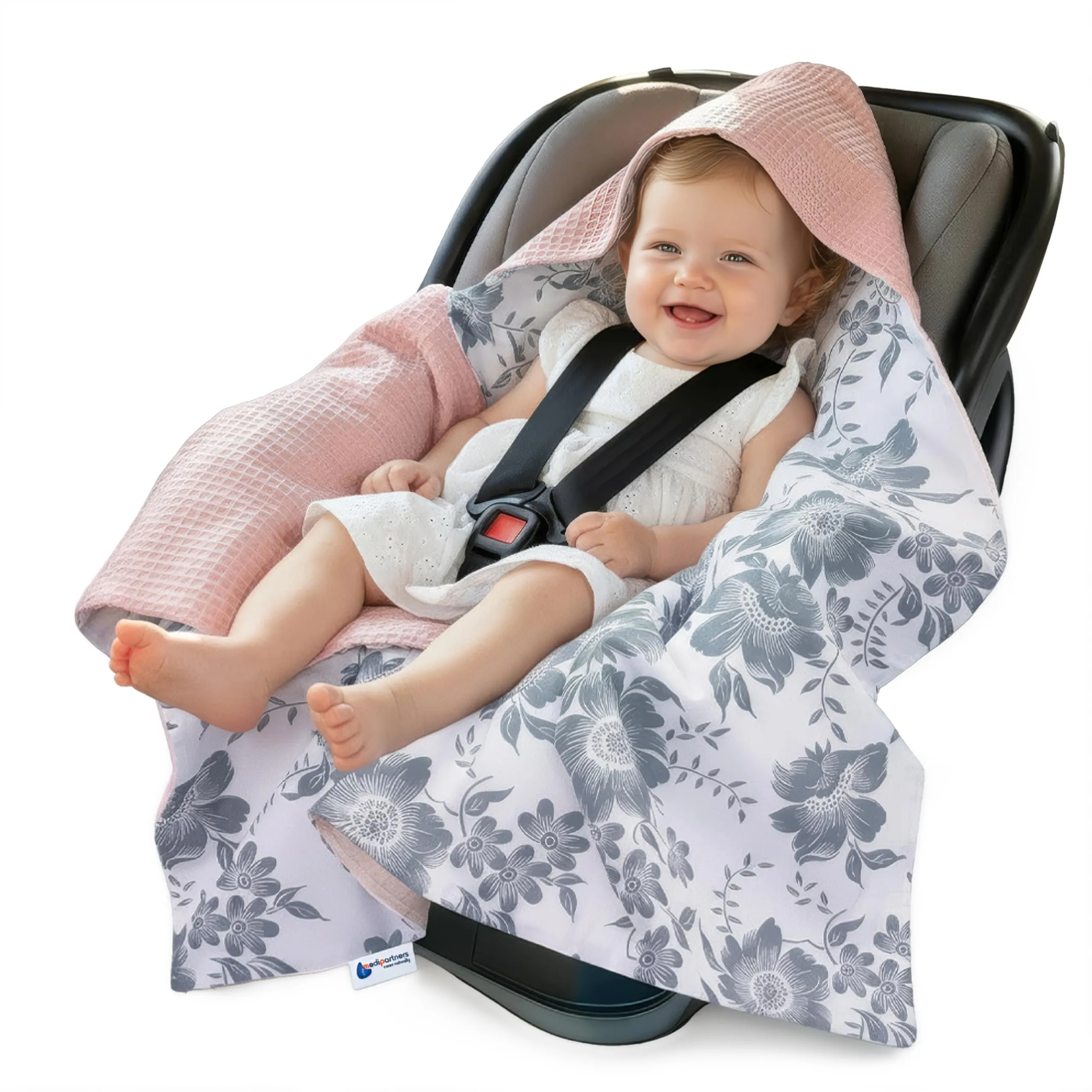 Medi Partners Coperta neonato ovetto Sacco per Passeggino - 100% Cotone universale Blanket 85x85cm fodera protettiva Morbida e Accogliente Passeggini Marsupio (Berry con rosa Waffle)