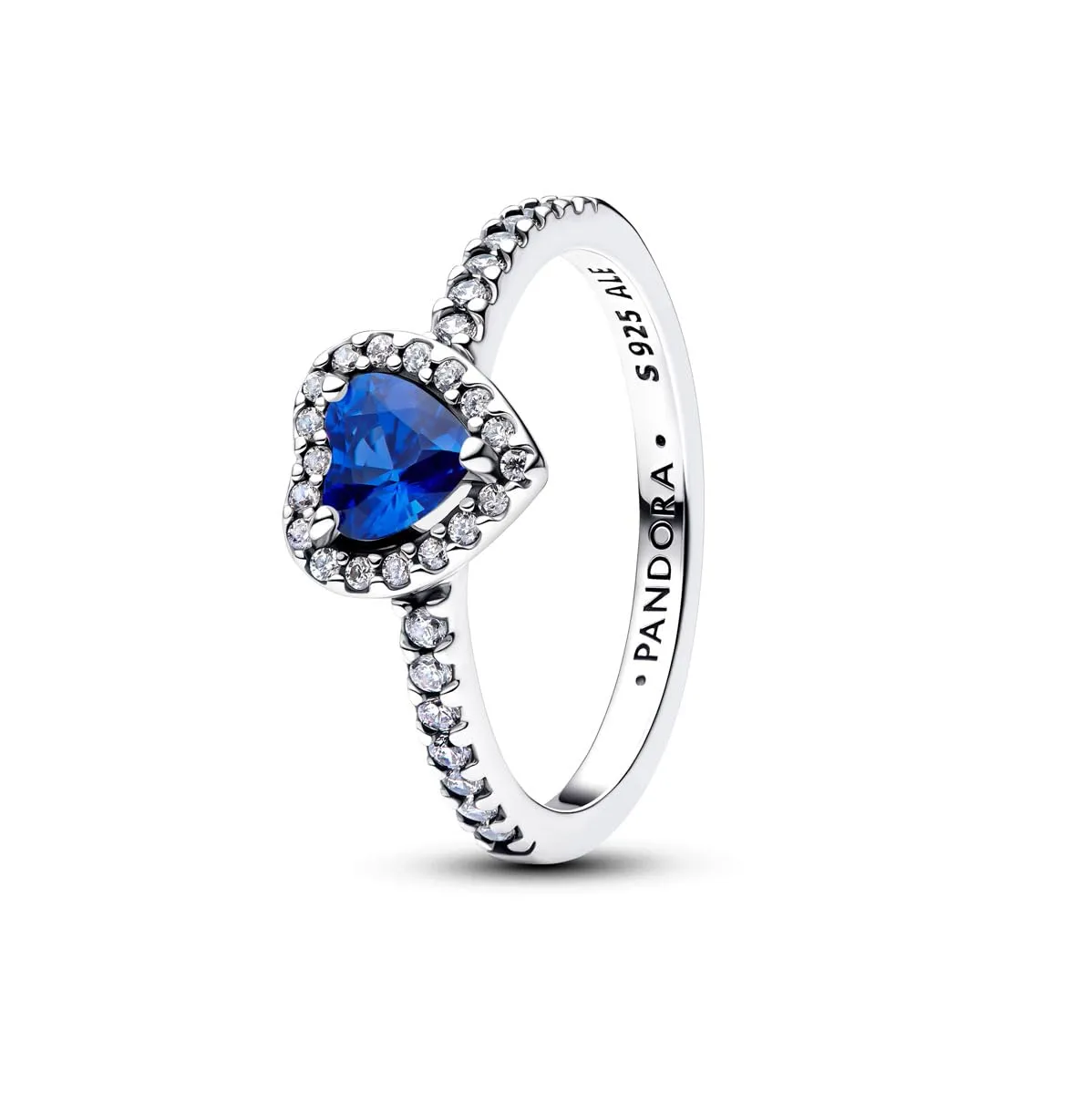 PANDORA Anello da donna in argento con cuore sublime, blu principessa, 198421C09, 52, Argento sterling, Zirconia cubica