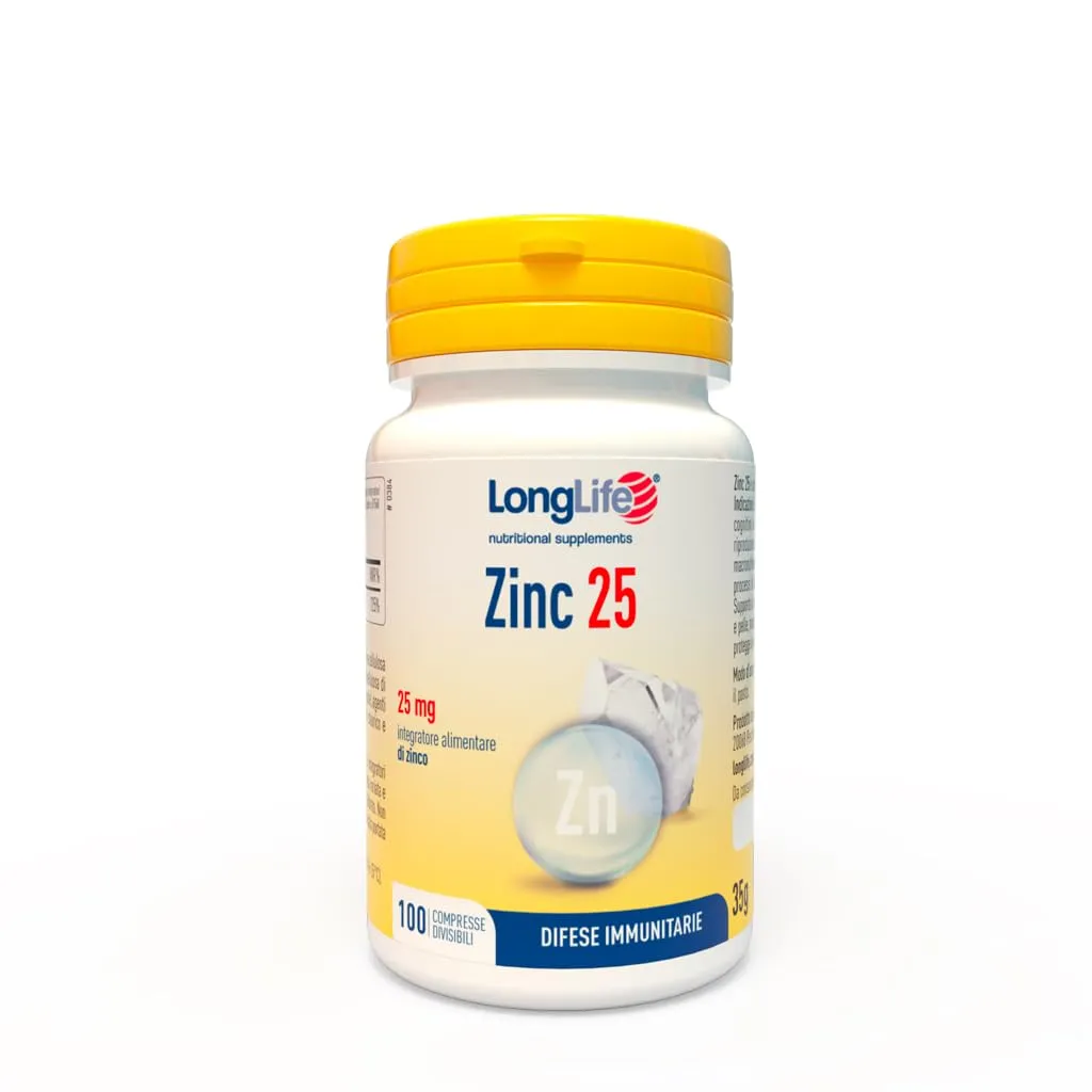 LongLife® Zinc 25 | Zinco ad elevata biodisponibilità | Alto dosaggio 25mg per compressa | Sistema immunitario | Oltre 6 mesi di trattamento | Vegano e senza glutine