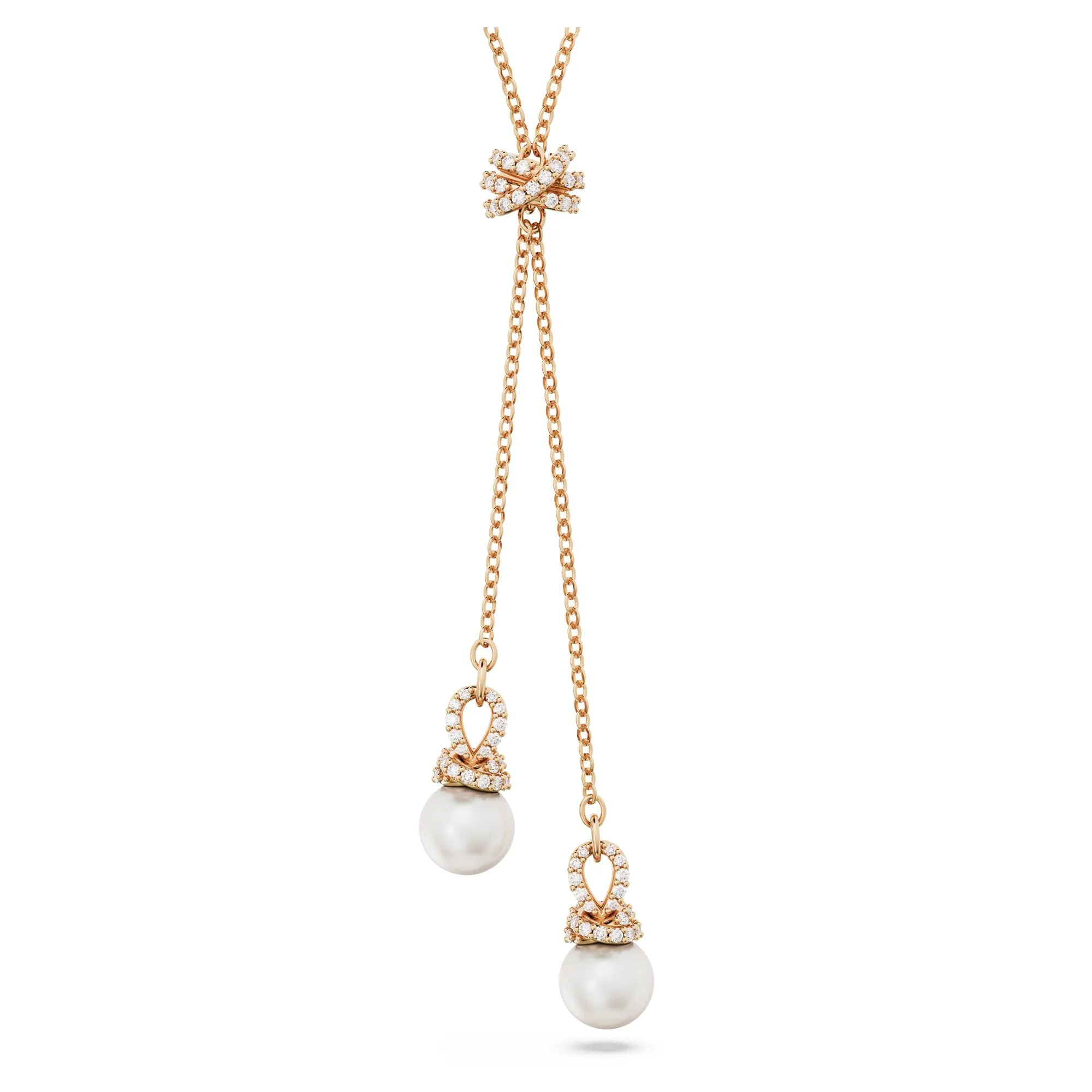 Swarovski Pendente a Y, Crystal Pearl, Bianco, Placcato Oro Rosa