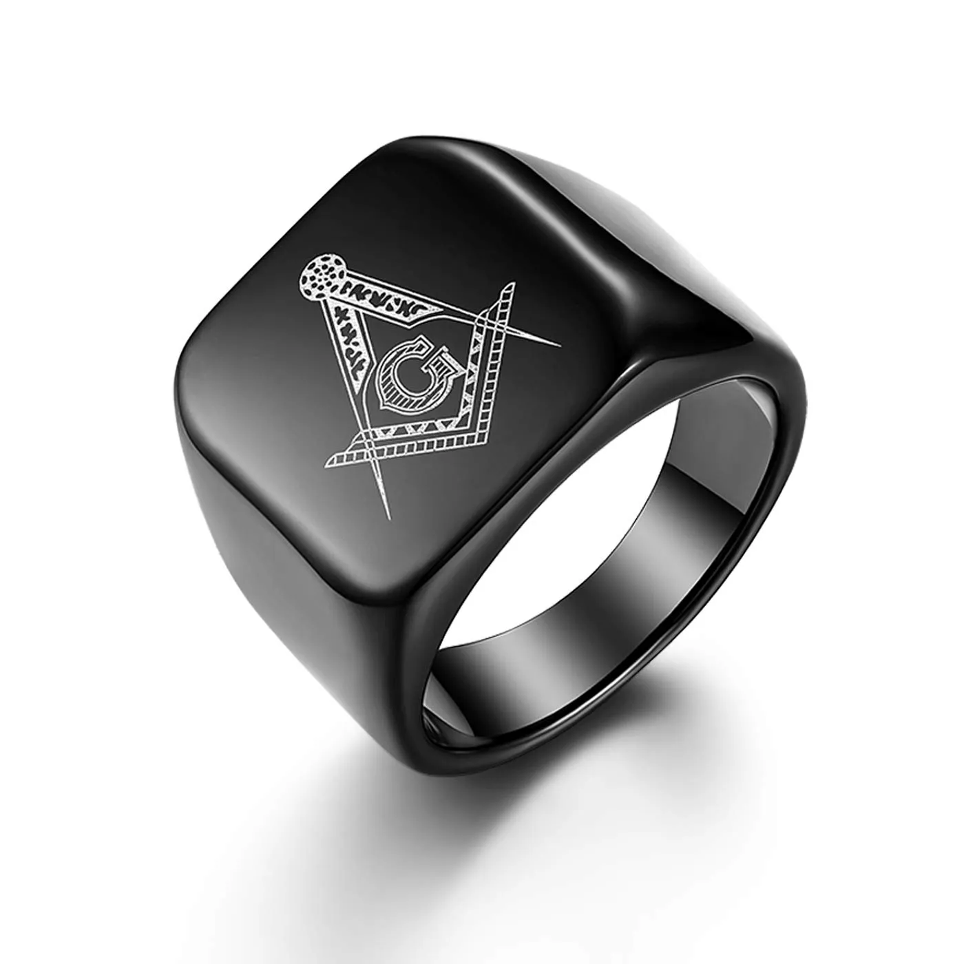 JewelryWe Anello da Uomo Grande con Simbolo Gemelli a Perno Massoneria Anello per Matrimonio, in Acciaio Inossidabile Colore Nero, Regalo