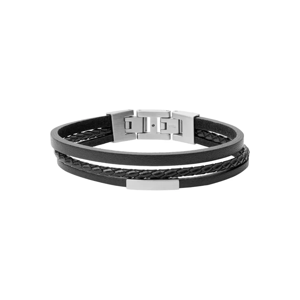 Fossil Bracciale Da Uomo Vintage Casual, Lunghezza: 180 mm - 195 mm Bracciale In Pelle Nera, JF03322040