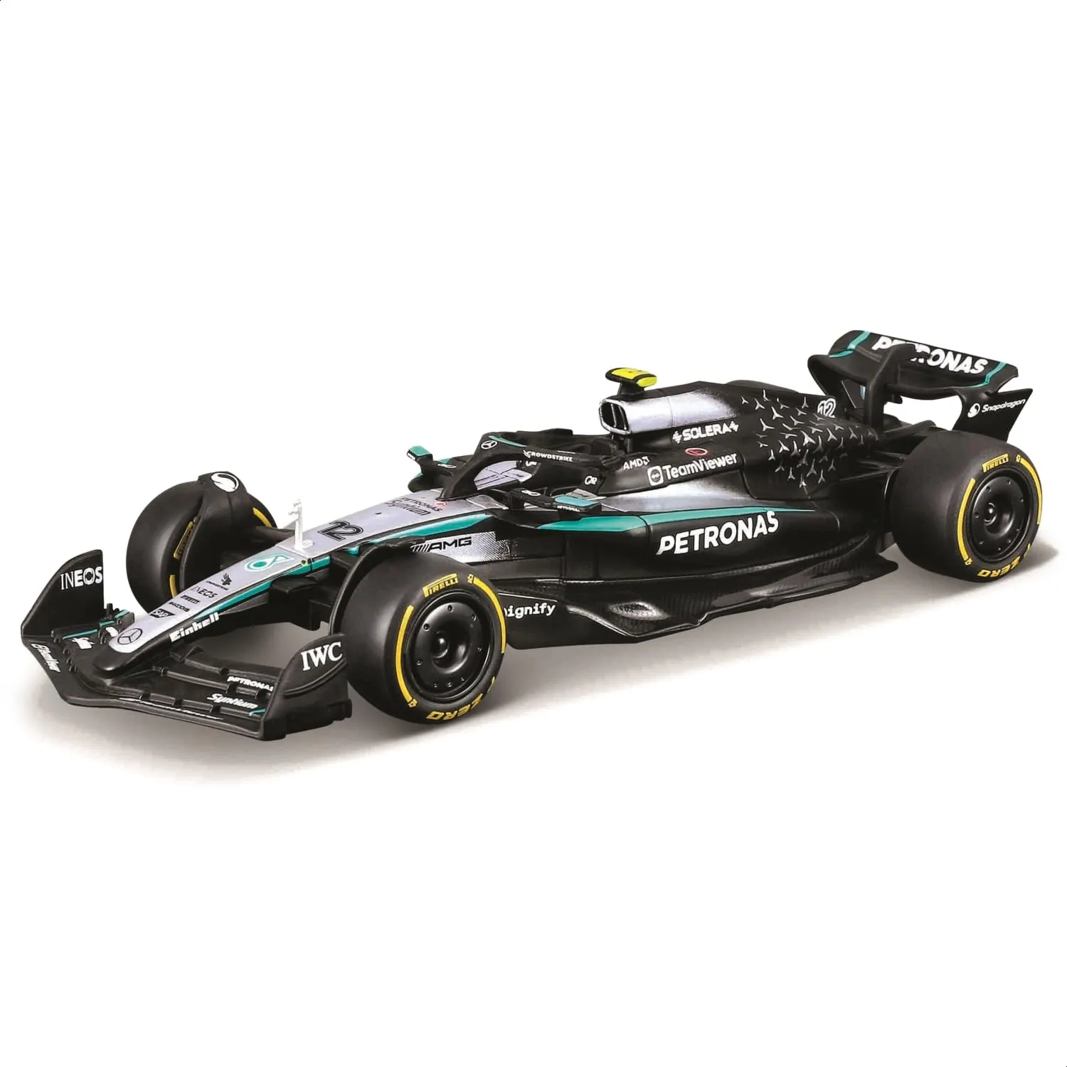 Bburago - F1 Mercedes-AMG W16 2025#12 Antonelli, Auto diecast a Scala 1:43 con dettagli autentici, replica F1 Mercedes, carrozzeria argento/nero, licenza ufficiale, Età consigliata 3+ anni.