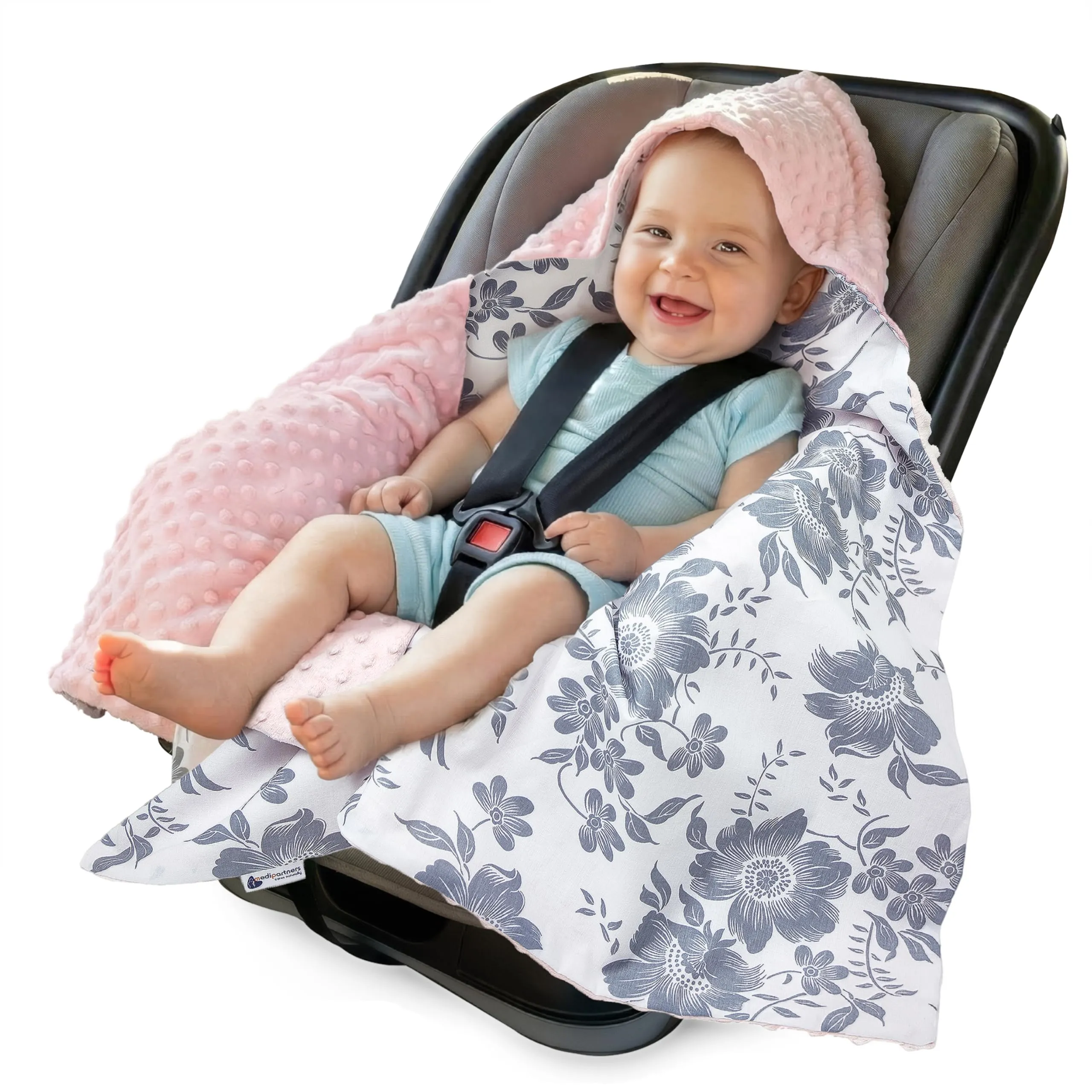 Medi Partners Coperta neonato ovetto Sacco per Passeggino - 100% Cotone universale Blanket 85x85cm fodera protettiva Morbida e Accogliente Passeggini Marsupio (Berry con rosa minky)
