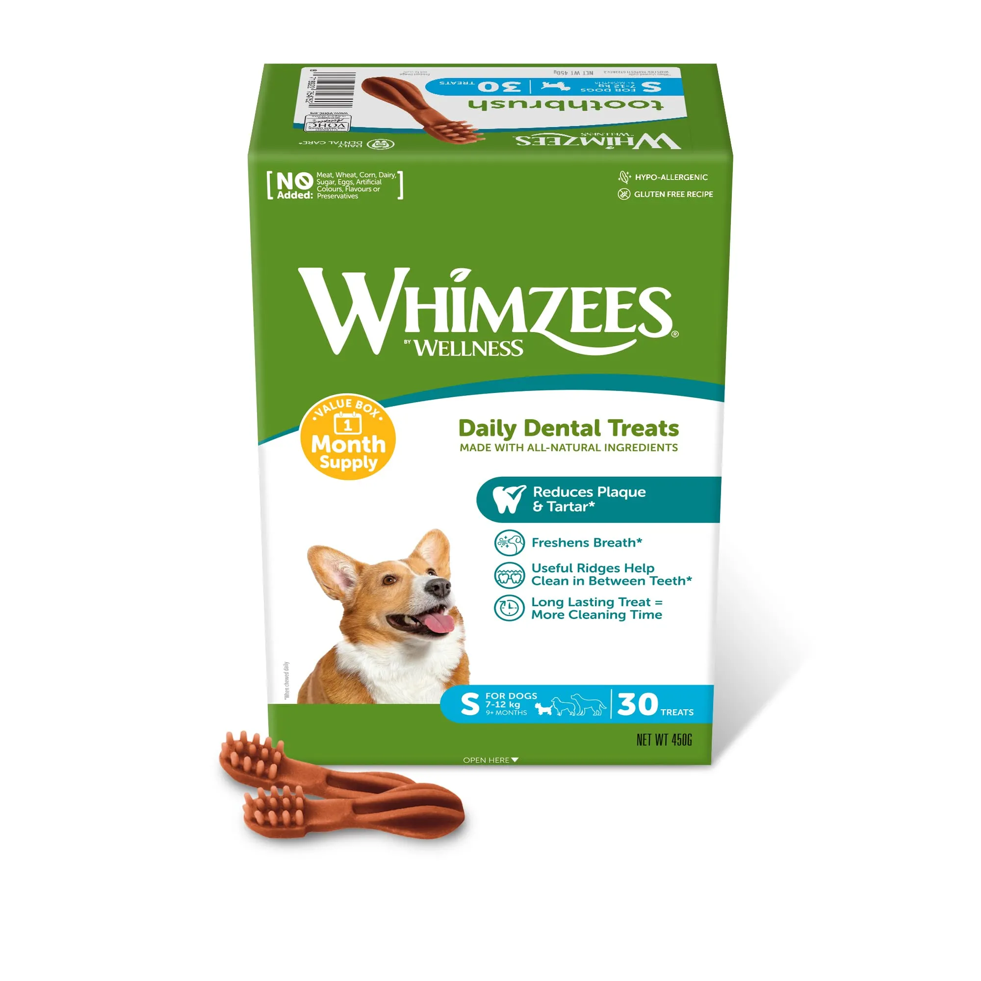 WHIMZEES Spazzolini da denti S, Fondo Mensile, 30 Pezzi – Taglia S