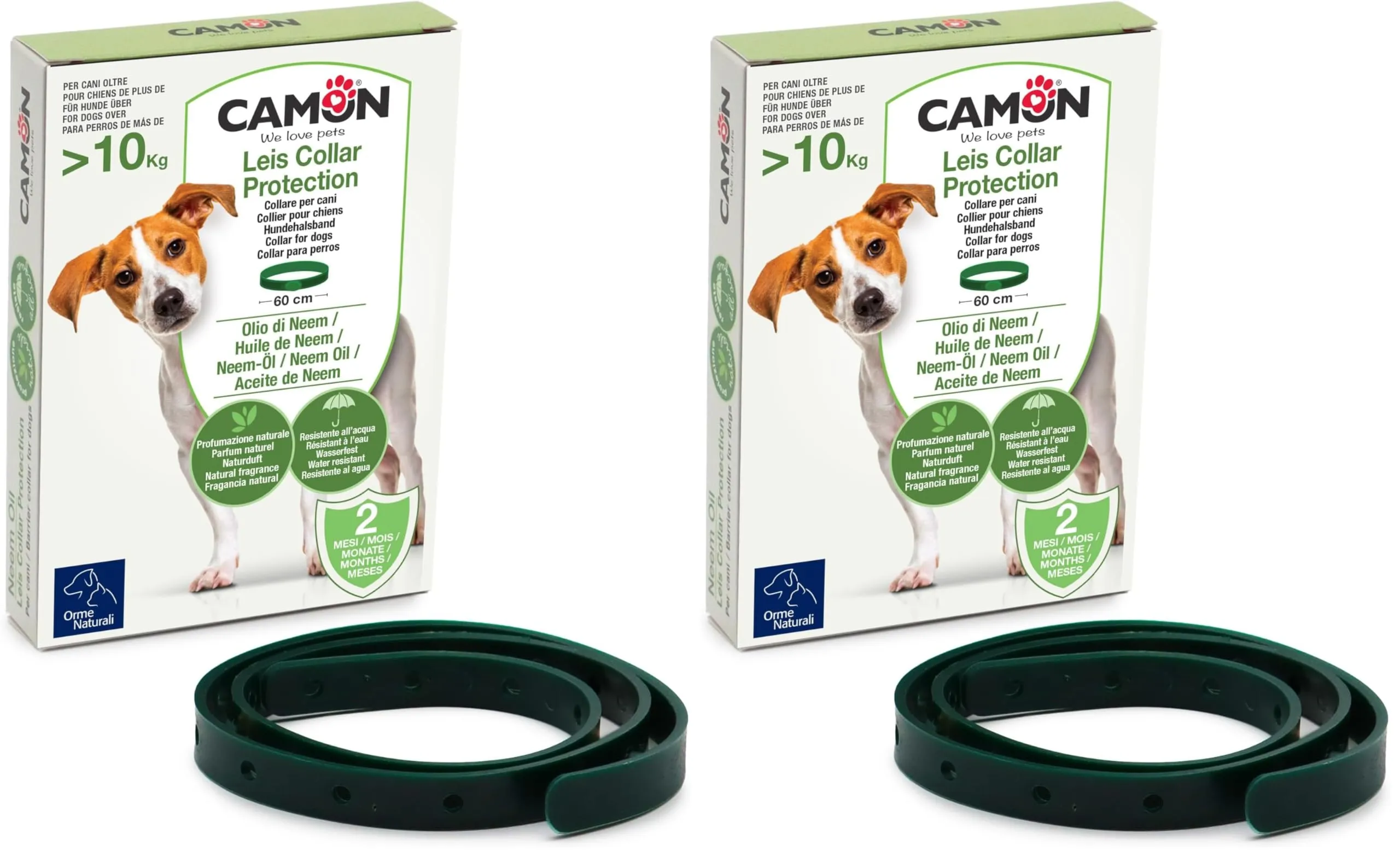 CAMON | Collare Protettivo per Cane (>10kg) con Olio di Neem, 60cm, Protezione Naturale fino a 2 Mesi (Confezione da 2)