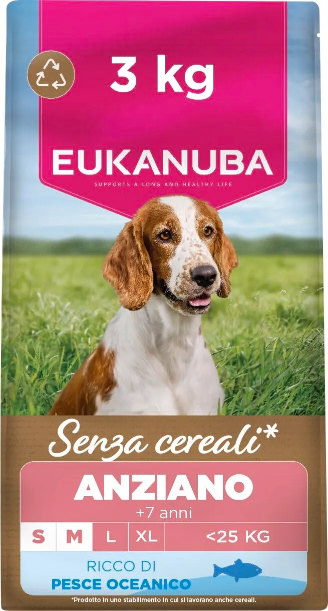 EUKANUBA Crocchette per cani anziani taglia piccola/media con pesce, 3 kg