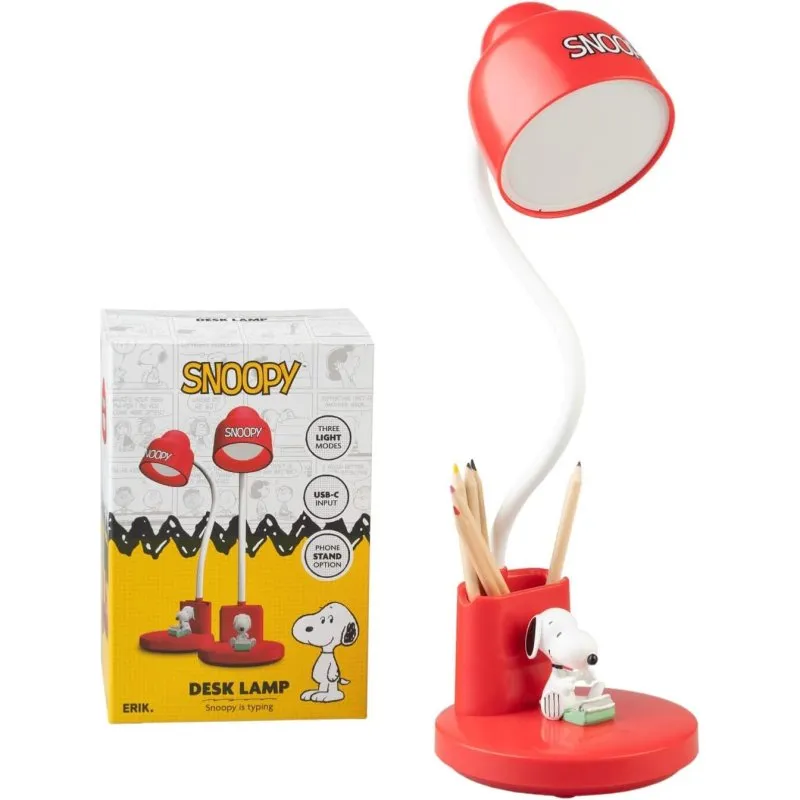 Lampada da Scrivania Snoopy Peanuts 18 cm Rossa con Supporto Smartphone e Portapenne