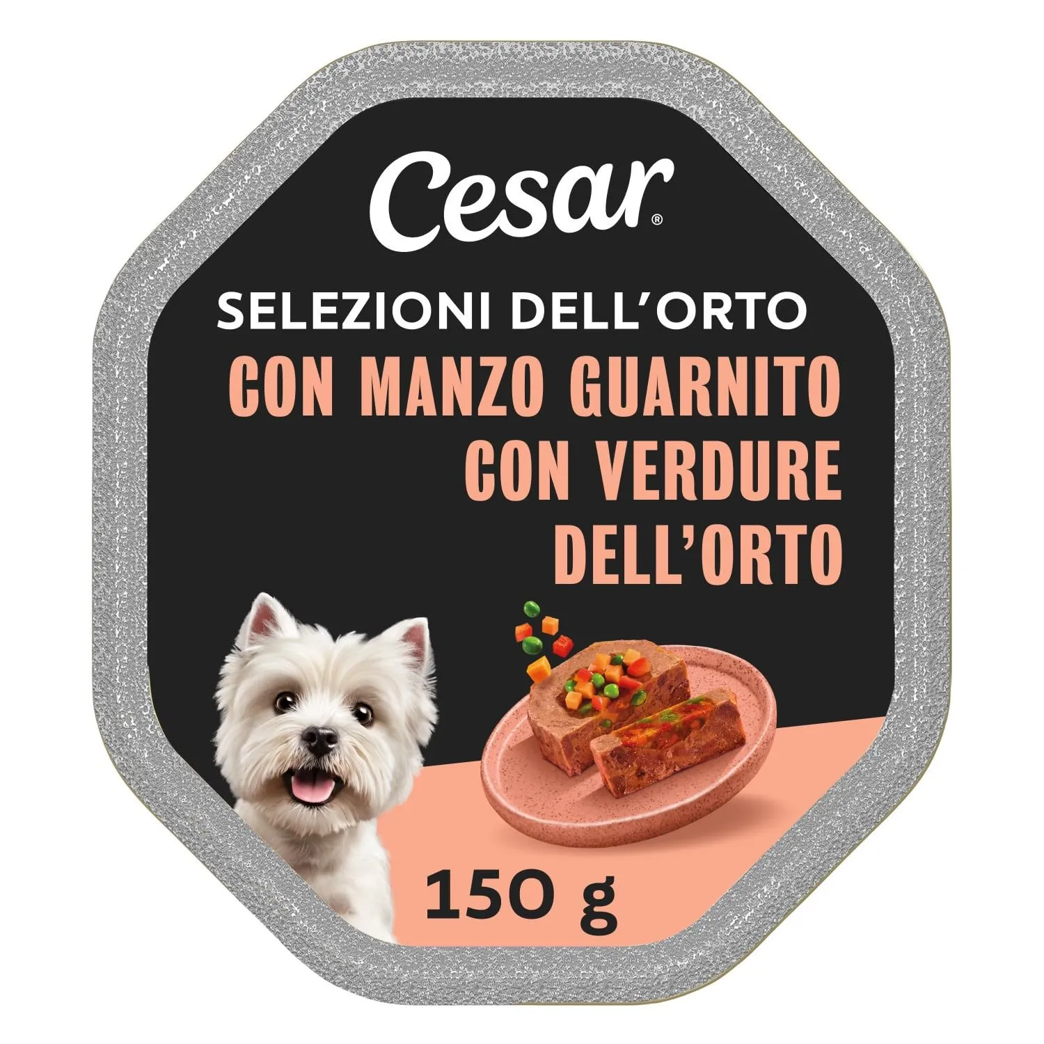 Cesar Selezioni dell’Orto Cibo Umido per Cani con Manzo e Cuore di Verdure dell’Orto, 14 Vaschette da 150 g, Totale 2.100g