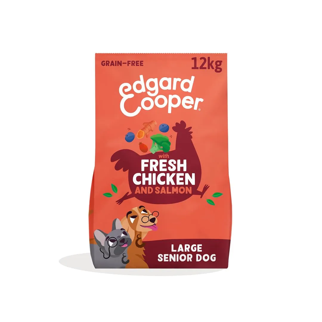 Edgard & Cooper Crochette Cani Senior, Senza Cereali Per Cani Di Taglia Grande (12kg), Pollo e Salmone Freschi,Ricetta Con Ingredienti Naturali, Glucosamina Per Articolazioni Che Scricchiolano