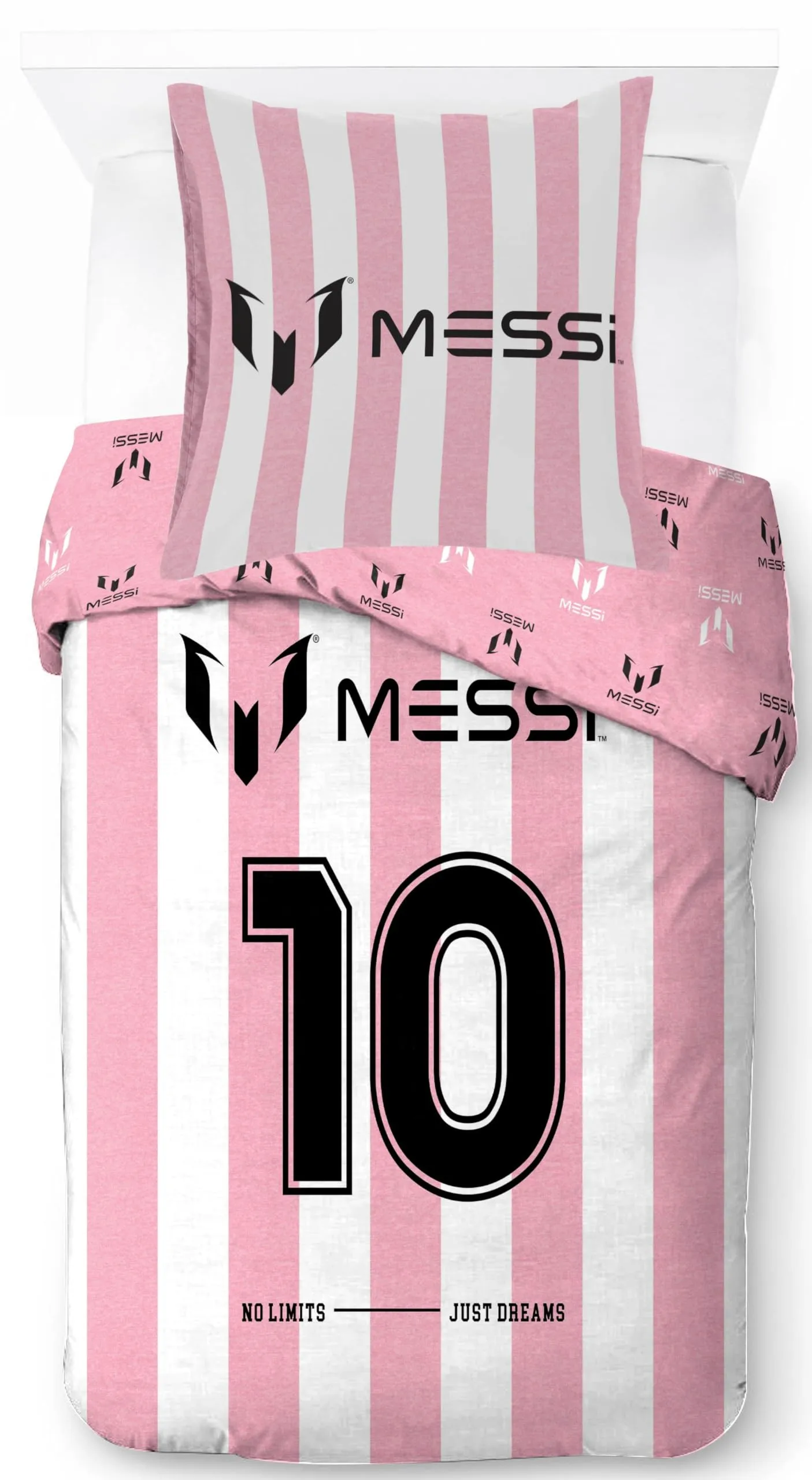 Jay Franco Messi Football - Set di biancheria da letto per bambini, super morbida, con federa, solo copripiumino (imbottitura non inclusa), colore rosa, 2 pezzi