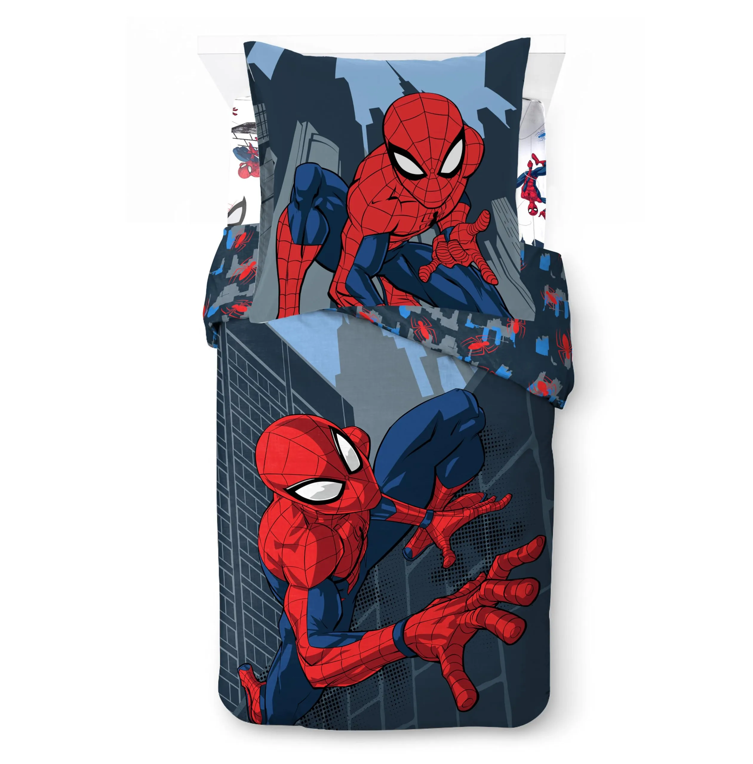 Jay Franco Marvel Spiderman Set di Biancheria da Letto per Bambini - Biancheria da Letto Super Morbida con Copripiumino, Lenzuolo Piano e Federa, Solo Copripiumino (Riempimento Non Incluso), Blu Scuro