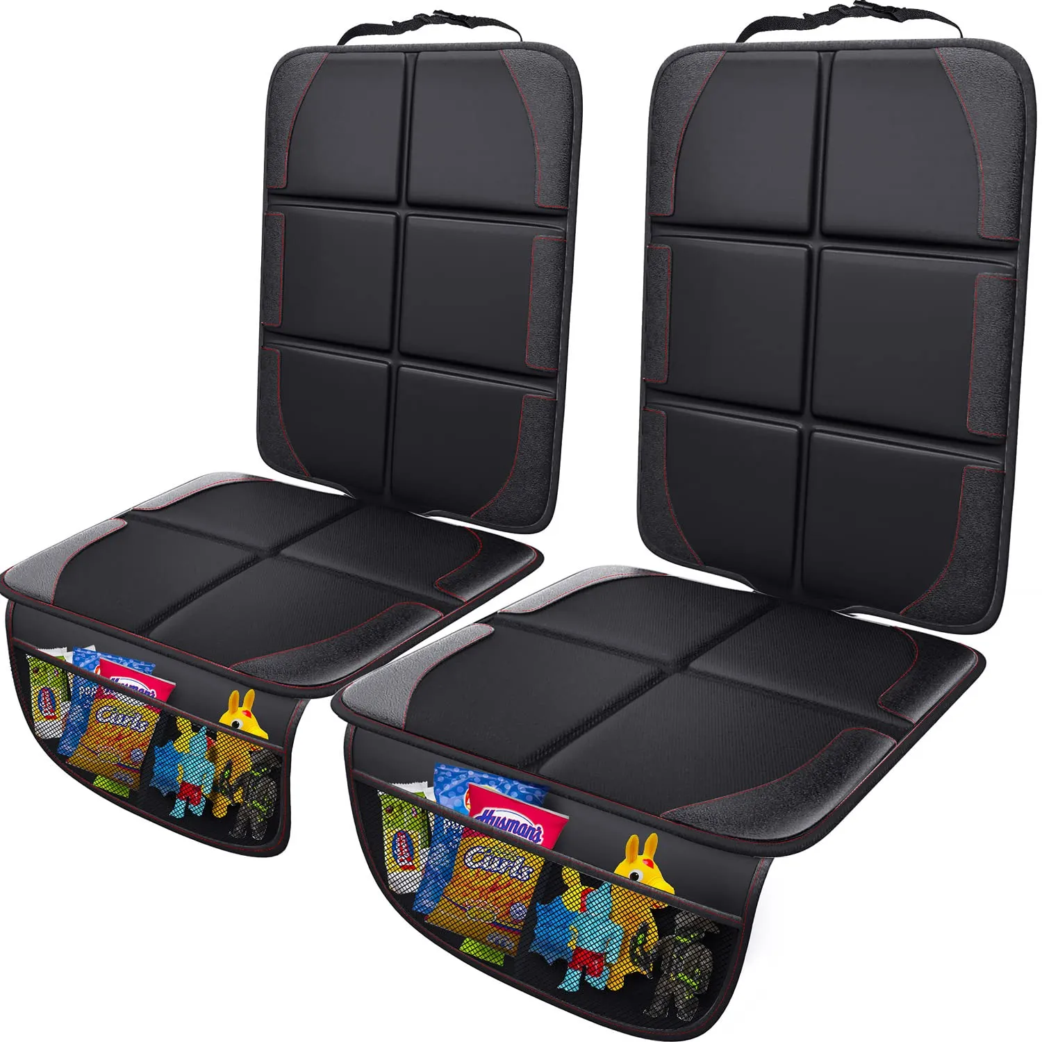 Gimars XL Protettore di Sedili Auto, 2 pezzi, [Compatibile ISOFIX] Universale Antiscivolo Impermeabile Tessuto Oxford 600D Coprisedili Auto Bambini con 2 Tasche Rete per SUV Berline Camion, Nero
