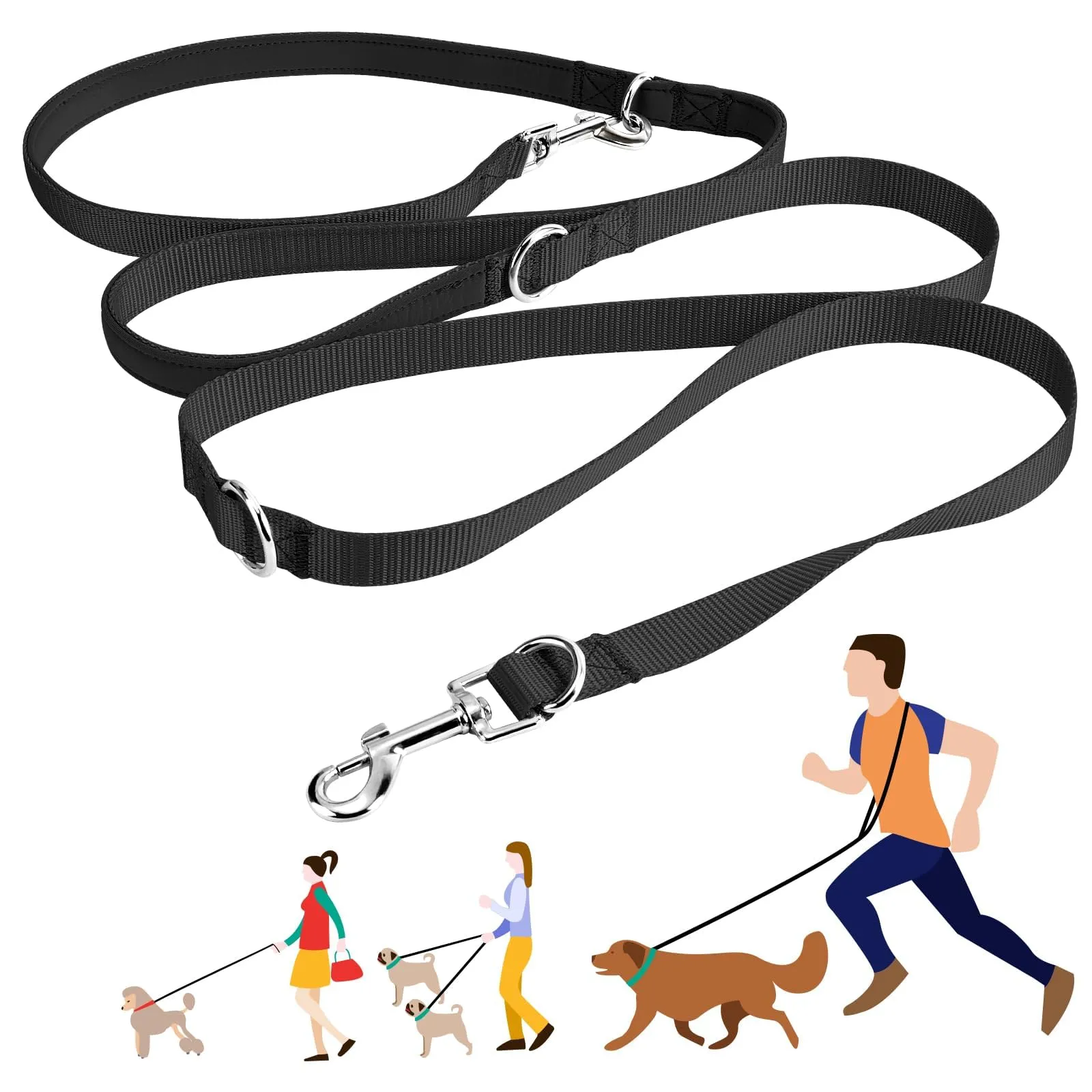 oneisall guinzagli guinzaglio per cani Doppi - 2.5 metri - regolabile guinzaglio a spalla in nylon per Cane di Taglia Piccola Media e Grande