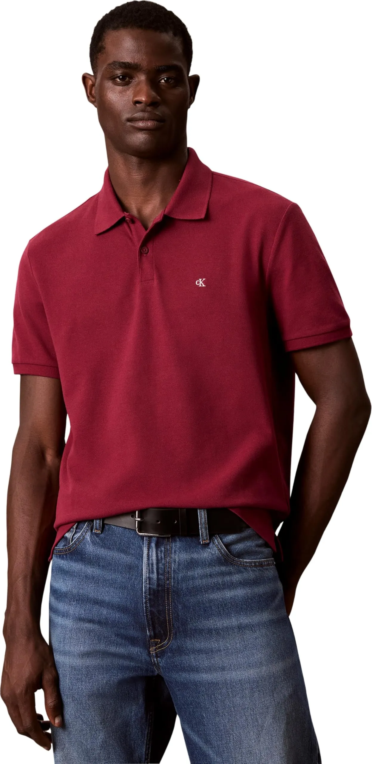Calvin Klein Polo da Uomo in piqué monogramma SS Lv040em269 (Confezione da 1), Rosso (Rododendro), S