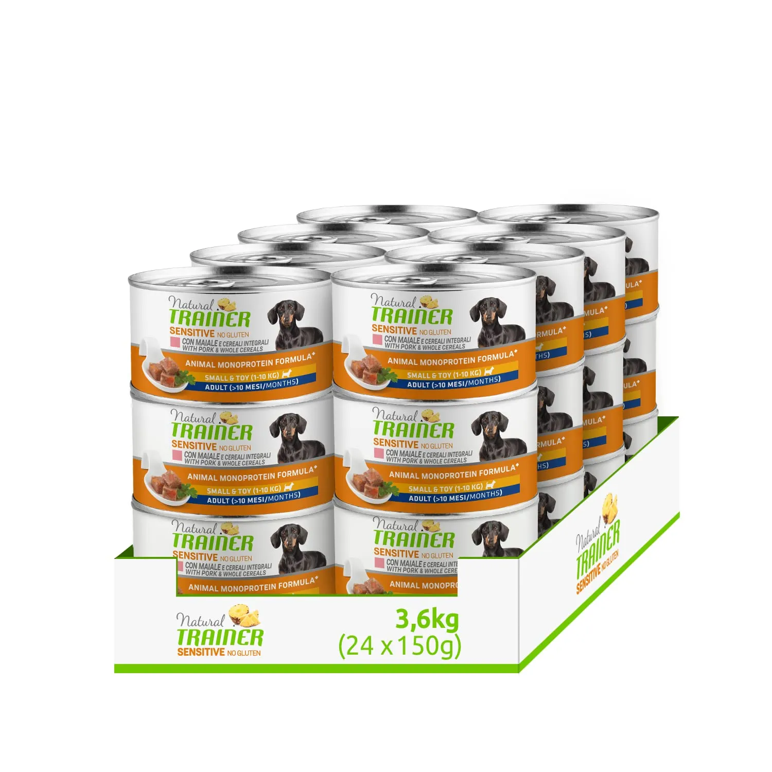 Natural Trainer Sensitive No Gluten Small & Toy - Cibo Umido per Cani con Maiale 24 x 150 g