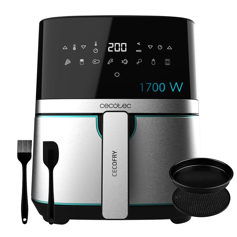 Cecotec Friggitrice ad Aria calda 5.5 L Cecofry Full Inox Pro 5500 con Accessori. 1700 W, Compatta e Digitale, Dietetica in Acciaio inox, senza Olio, Tecnologia PerfectCook, Termostato