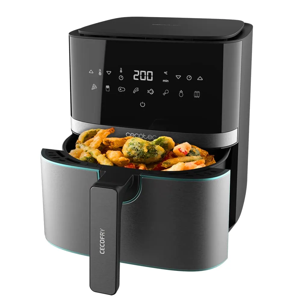 Cecotec Friggitrice ad Aria calda 5.5 L Cecofry Full InoxBlack Pro 5500, 1700 W, Compatta e Digitale, Friggitrice dietetica in Acciaio inox, senza Olio, Tecnologia PerfectCook, Termostato