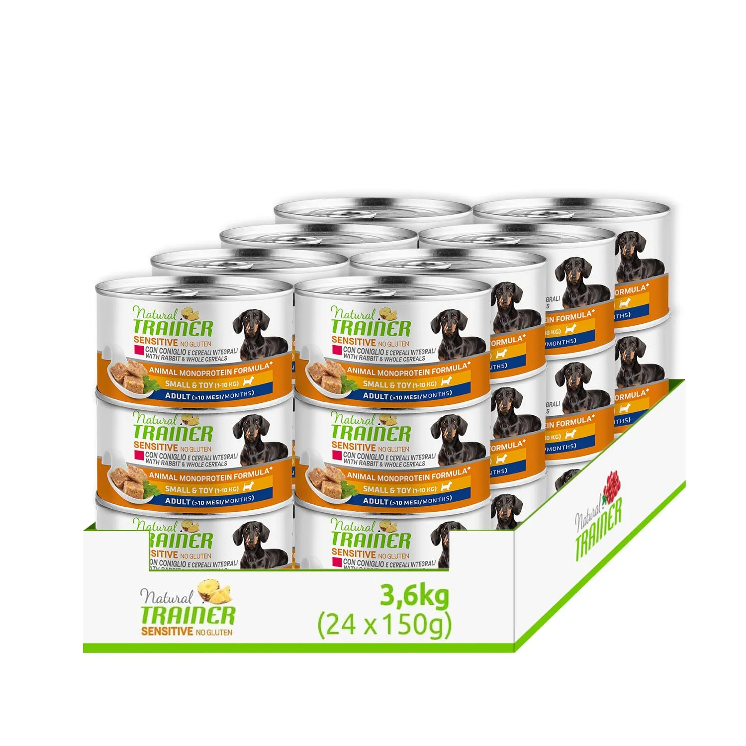 Natural Trainer Sensitive No Gluten Cibo Umido per Cani Small & Toy con Coniglio, 24 x 150 g