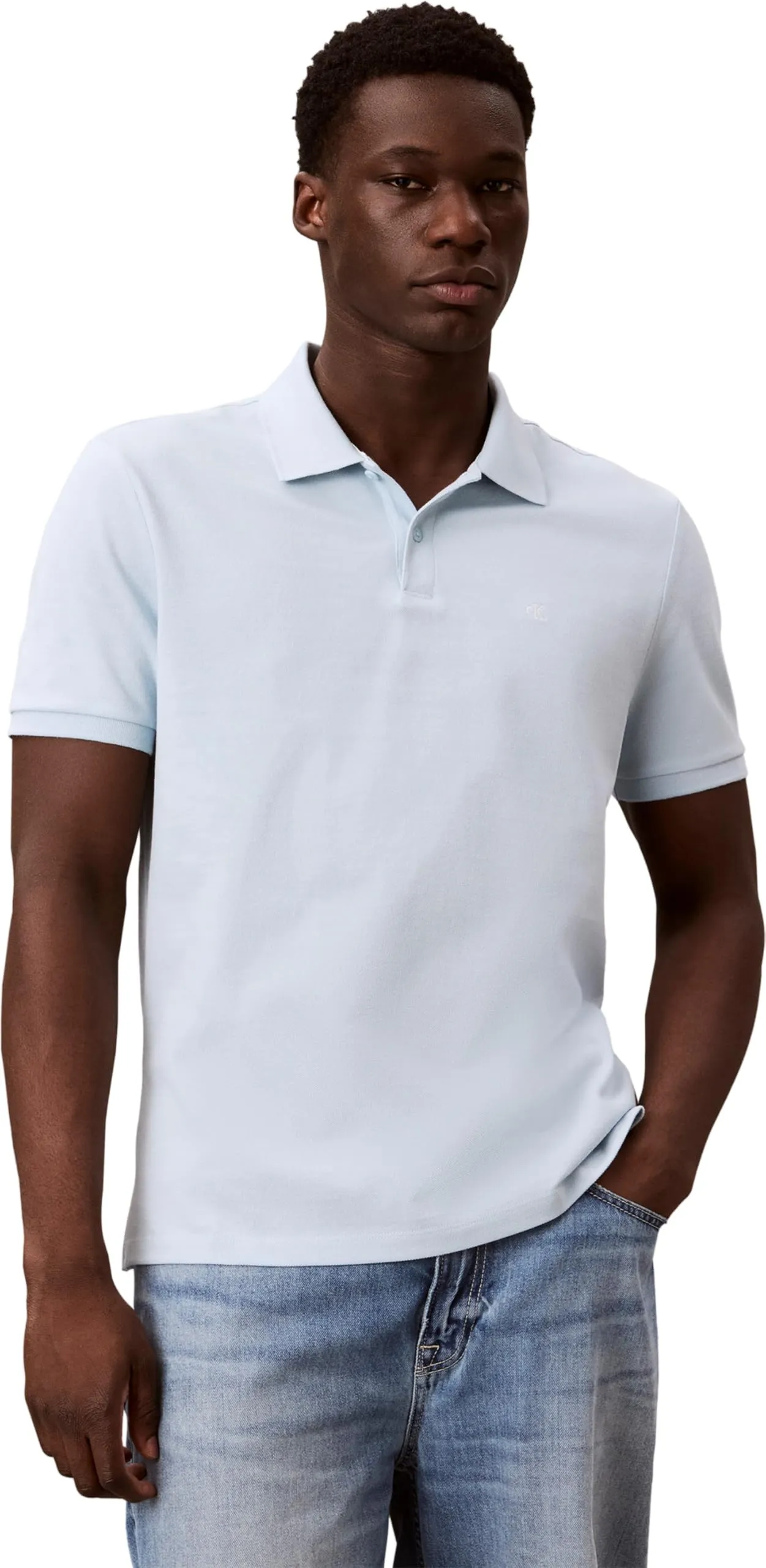 Calvin Klein Uomo Maglietta Polo Maniche Corte Monogram Pique in Cotone, Nero (Winter Sky), L