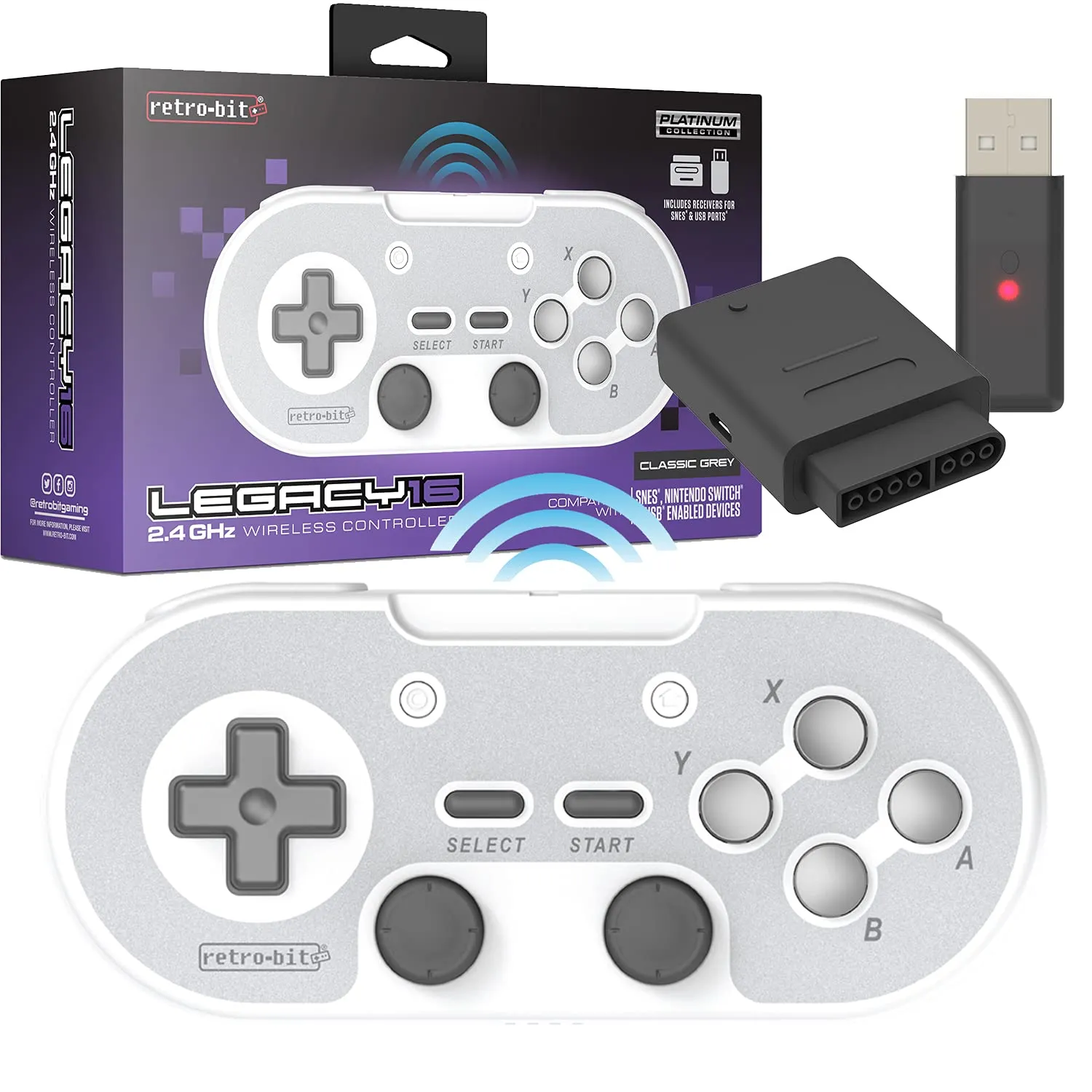 Retro-Bit Legacy16 2.4 Ghz Wireless Controller for Snes, Switch, Pc, Mac, Raspberry Pi and Steam - Grey - Nintendo Switch