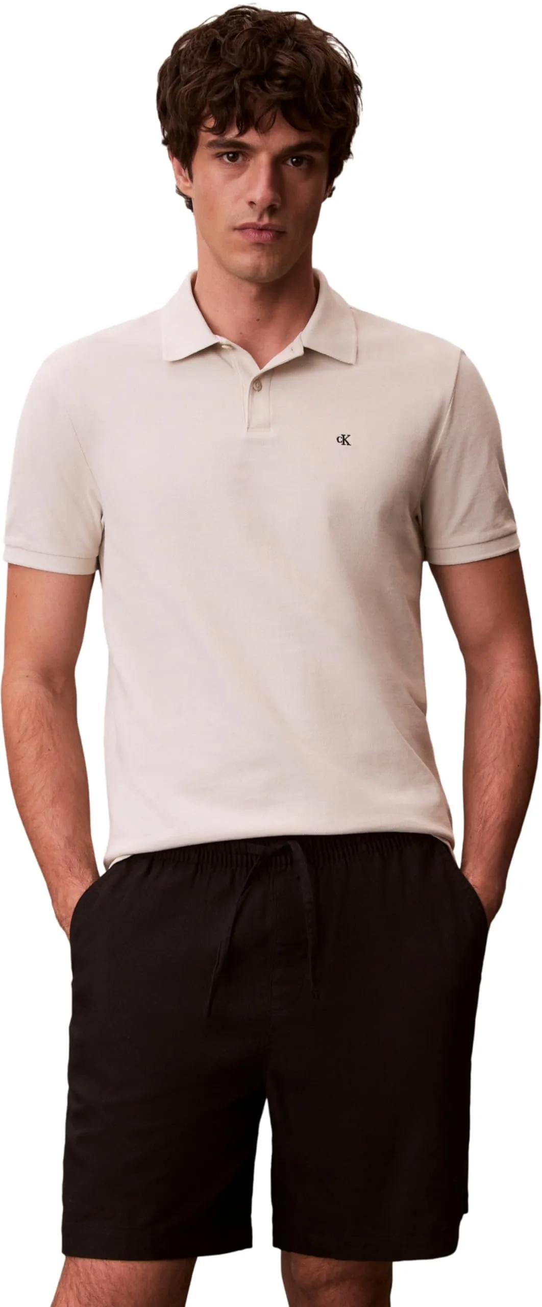 Calvin Klein Uomo Maglietta Polo Maniche Corte Monogram Pique in Cotone, Beige (Oatmeal), L