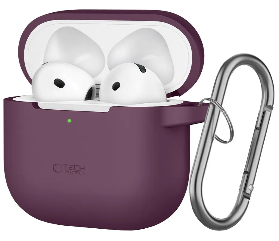 Custodia Tech-Protect Silicone Hook per Apple AirPods 4 / AirPods 5, color bordeaux.