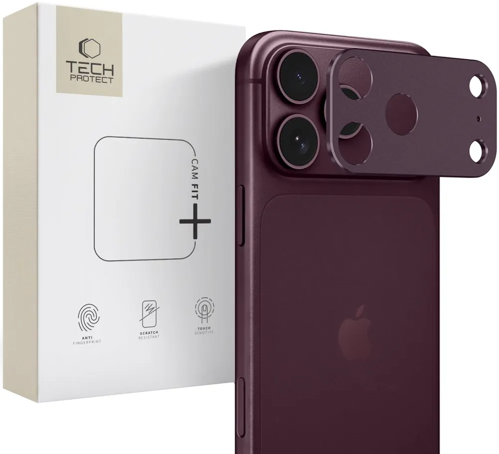 Cornice protettiva per fotocamera posteriore Tech-Protect Camalloy Fit+ per Apple iPhone 18 Pro Max, alluminio, bordeaux