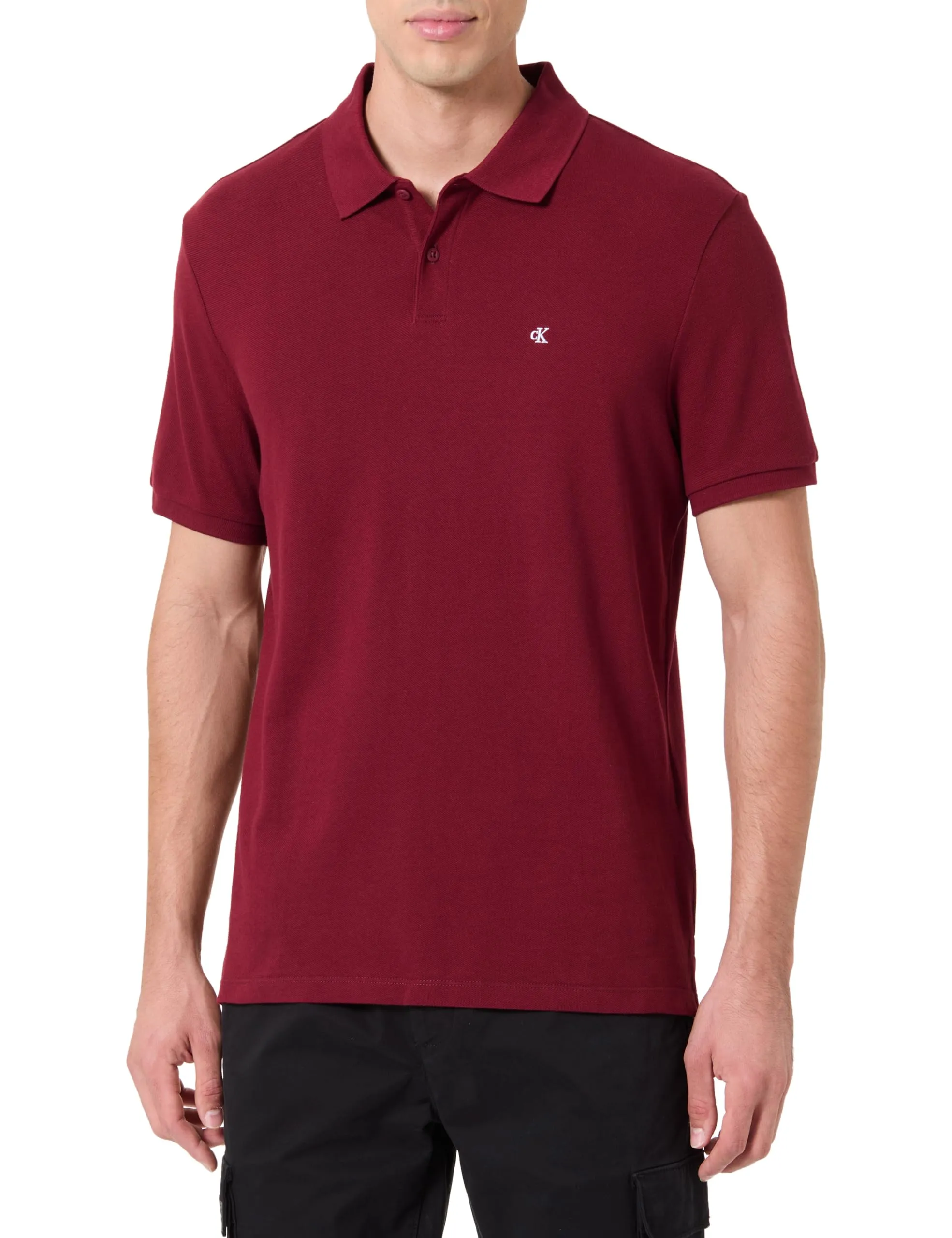 Calvin Klein Uomo Maglietta Polo Maniche Corte Monogram Pique in Cotone, Rosso (Renaissance Red), M