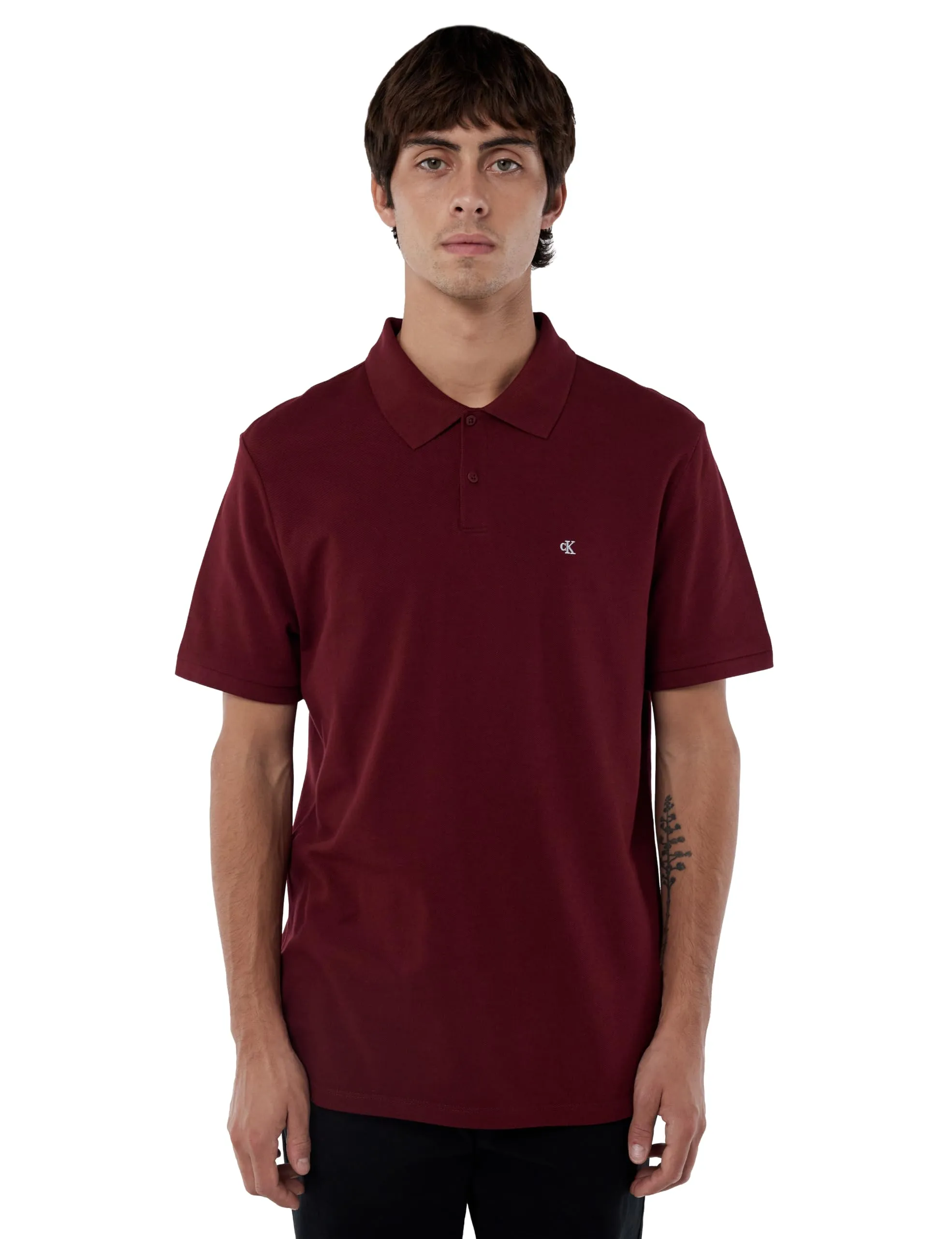 Calvin Klein Uomo Maglietta Polo Maniche Corte Monogram Pique in Cotone, Rosso (Renaissance Red), XL