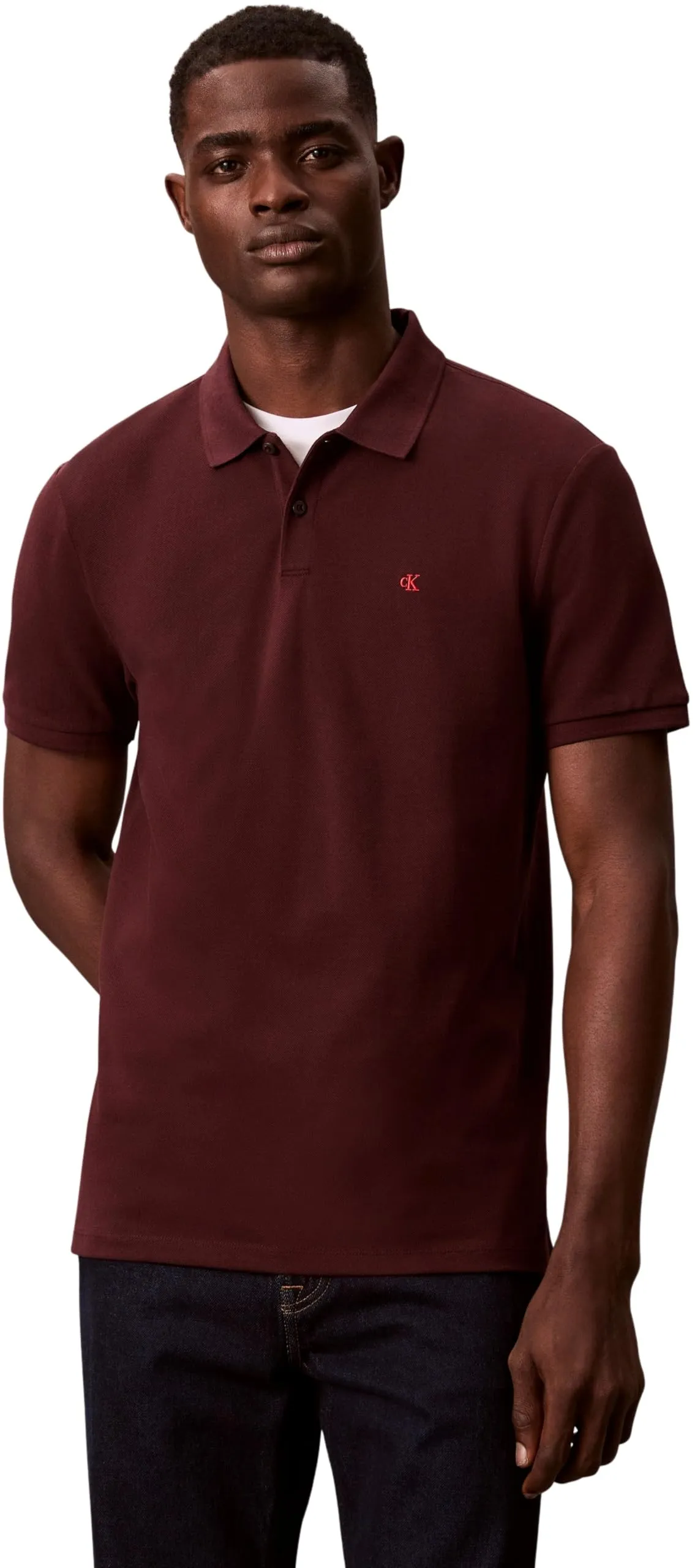 Calvin Klein Uomo Maglietta Polo Maniche Corte Monogram Pique in Cotone, Grigio (Mocha Brown), XS