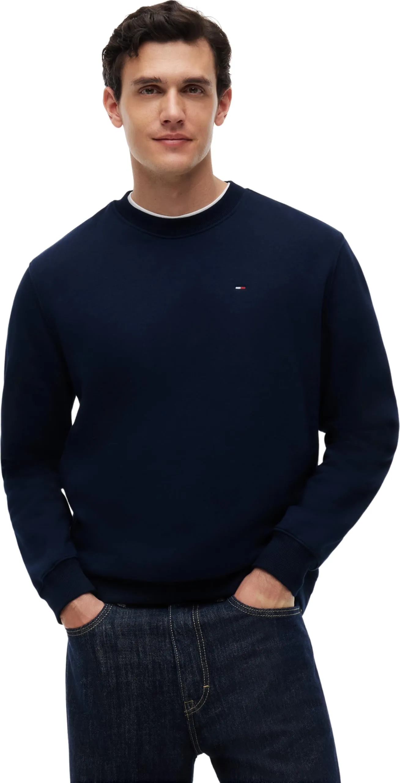 Tommy Jeans Tjm Reg S Flag Crew Dm0Dm20741, Felpa Pullover, Uomo, Blu (Dark Night Navy), XS
