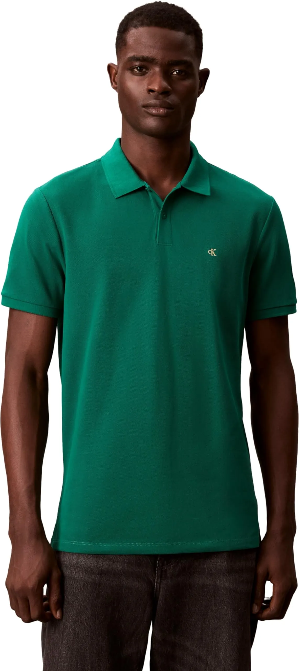 Calvin Klein Uomo Maglietta Polo Maniche Corte Monogram Pique in Cotone, Bianco (Deco Green), XS