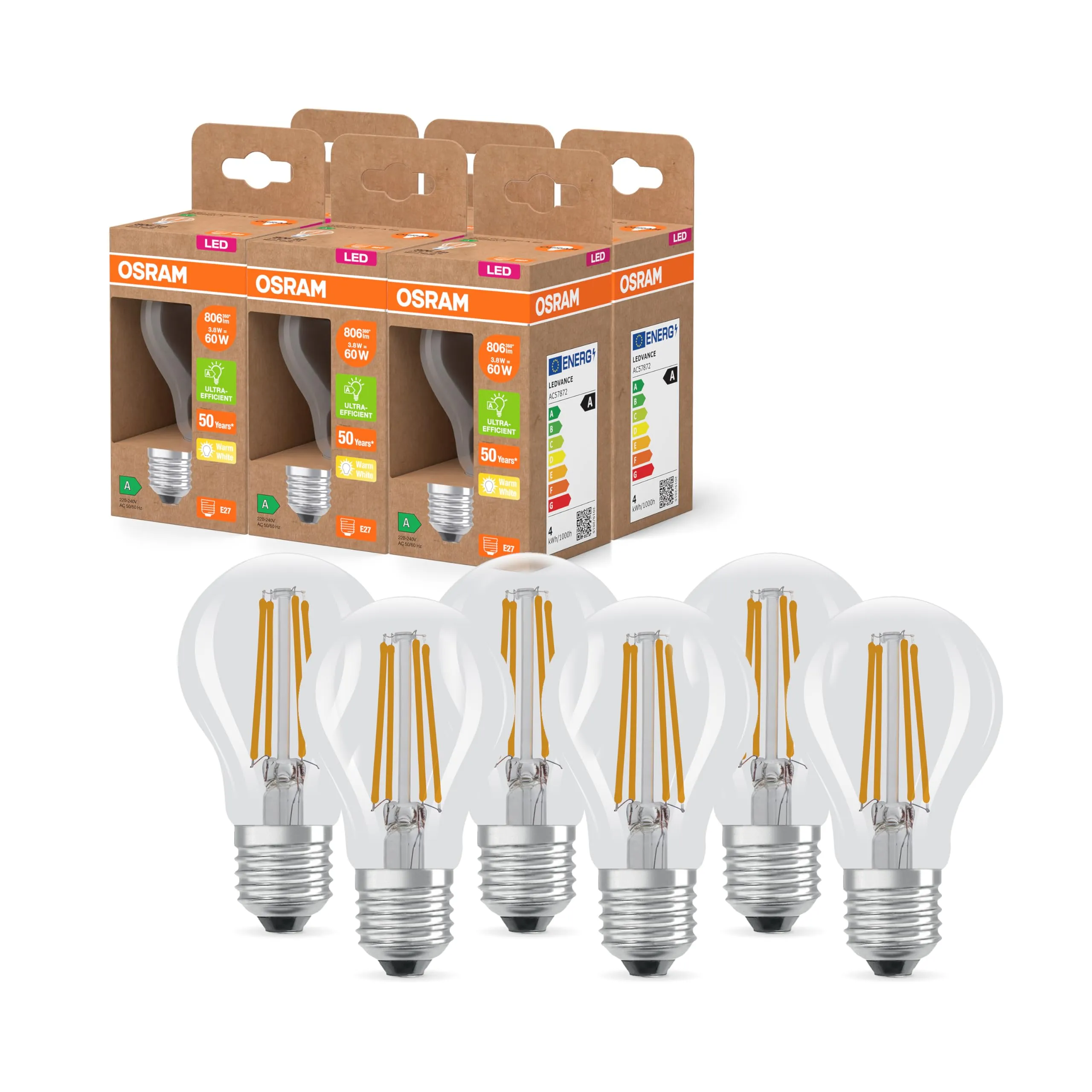 OSRAM LED CLASSIC A 60 Filament Classe di efficienza energetica A
