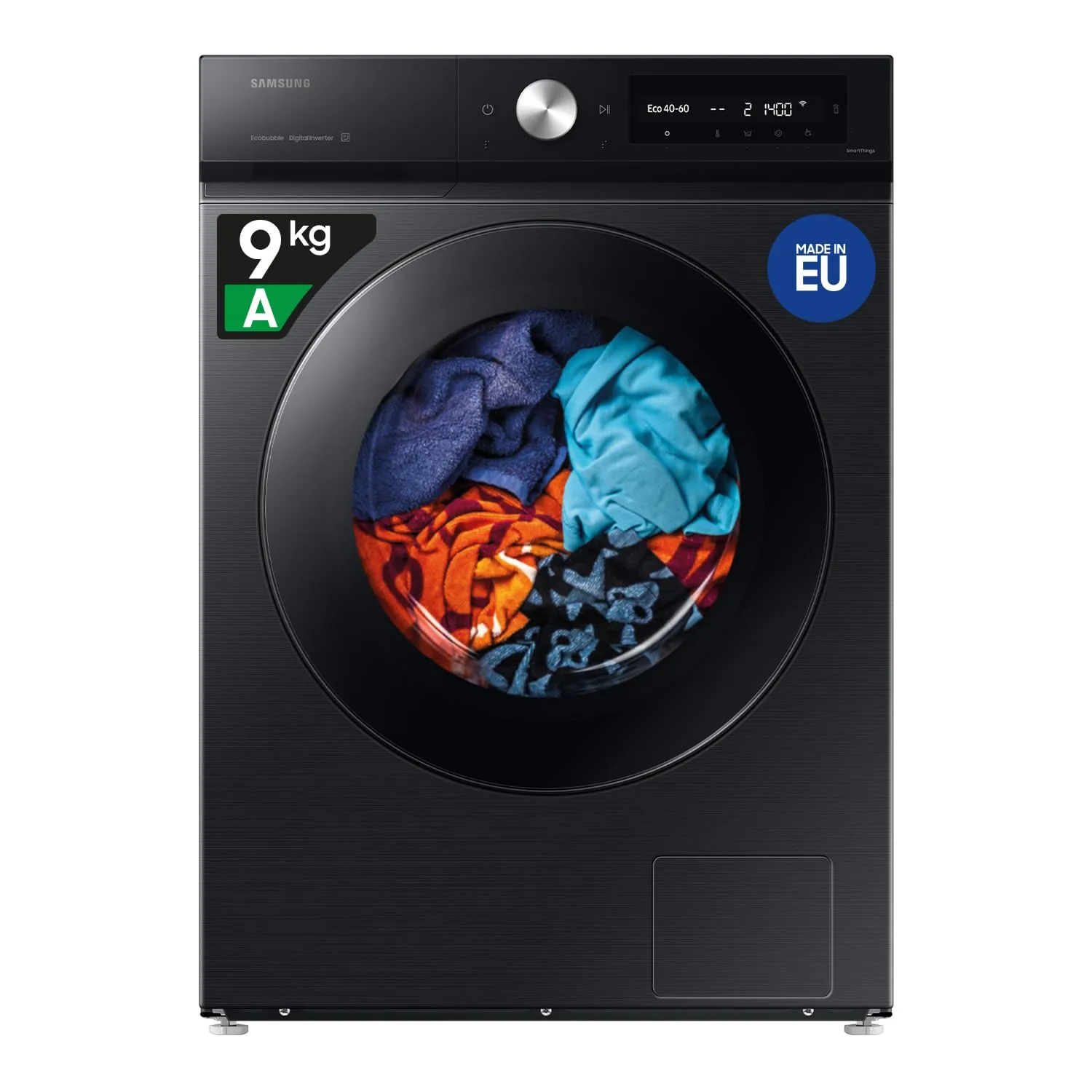 Samsung Lavatrice BESPOKE AI WW90DB7U94GB/U3 Libera installazione, 9 Kg, Ecodosatore, Super Speed, AI Wash, Corpo: Nero, Oblò: Nero, 60l x 85h x 60p cm