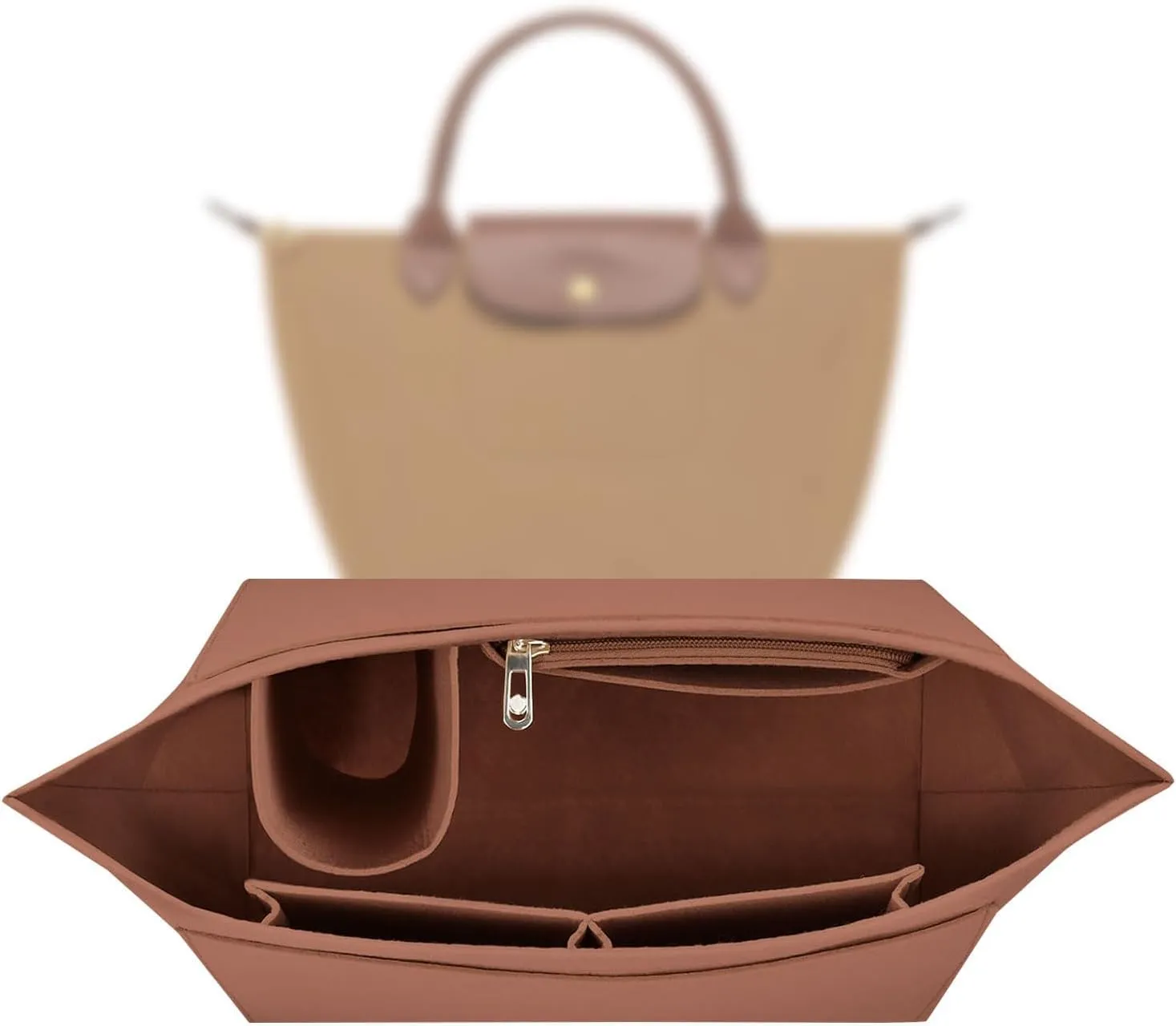 Sunshine smile Organizer per Longchamp Le Pliage S, Feltro Beige Organizer Borsa Donna,Lnserto Organizer per Borsa Longchamp,organizer multitasche in feltro,Organizzatore per Borsa Longchamp