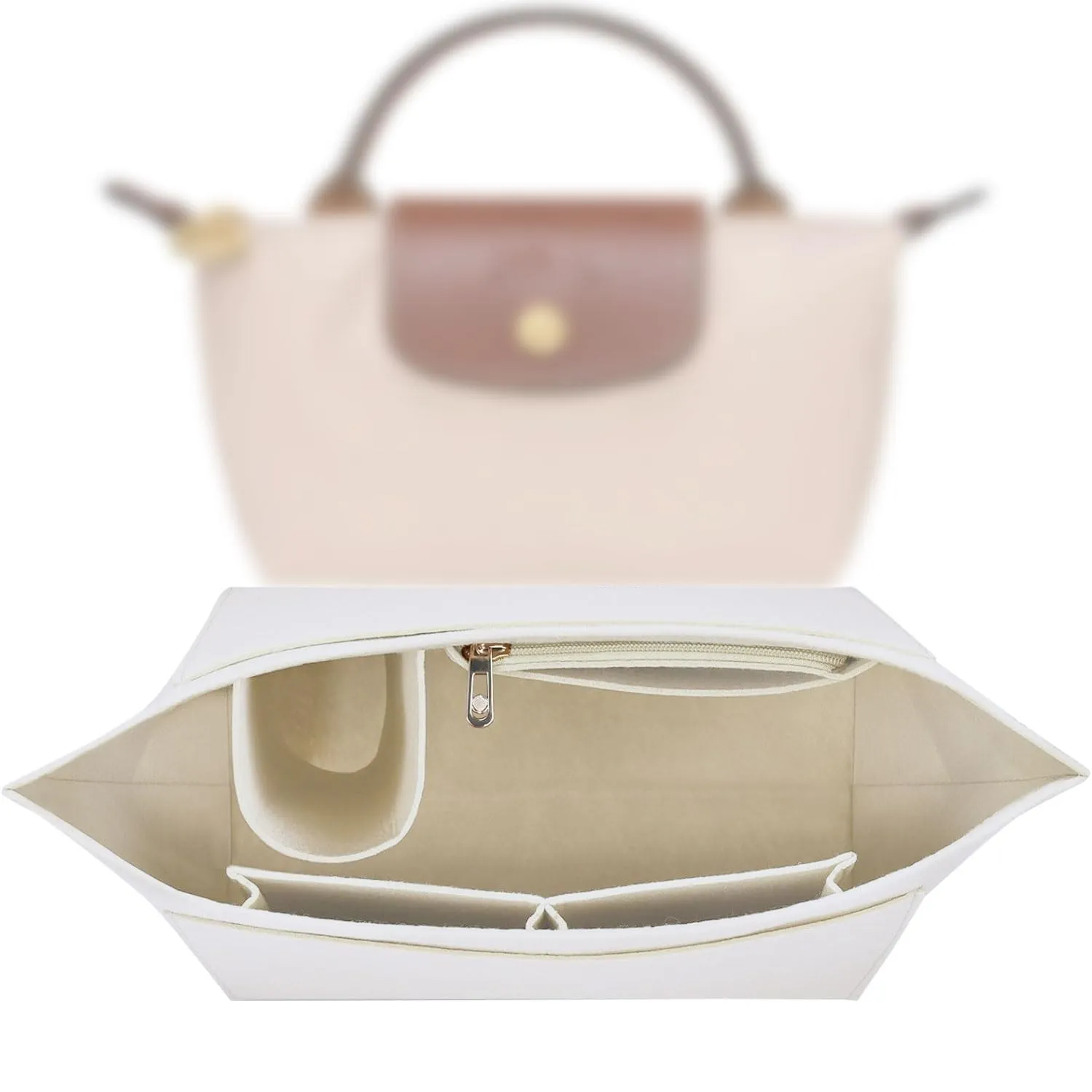 Sunshine Smile Organizer per borsa Longchamp, organizer multitasche in feltro, bianco