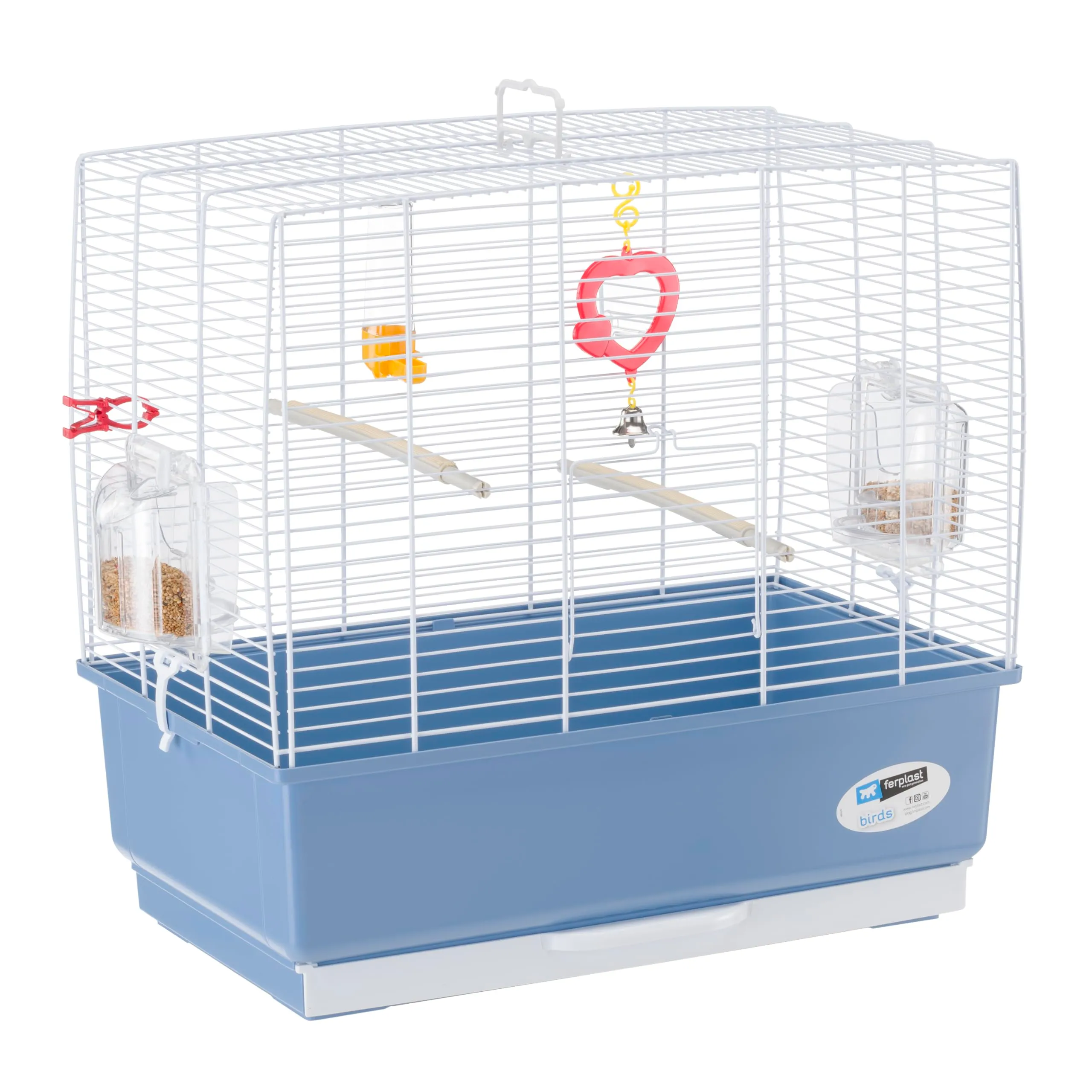 Ferplast Gabbia per Canarini REKORD 3 Gabbia per Uccelli con Mangiatoie Girevoli, Posatoi, Beverini e Altalena, Metallo Verniciato e Fondo in Plastica con Cassetto Igienico, 49 x 30 x h 49 cm bianco