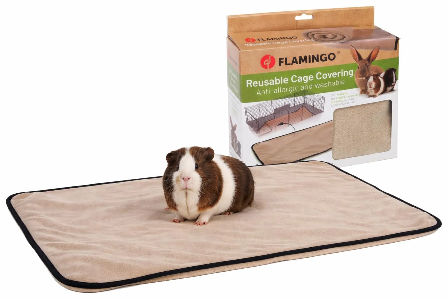 Flamingo Gabbia Criceto - Tappetino Assorbente Taupe 100x55x0,4 cm - Tessuto 3 Strati - Asciugatura Rapida - Lavabile 40°C - Senza Polvere - per Conigli e roditori