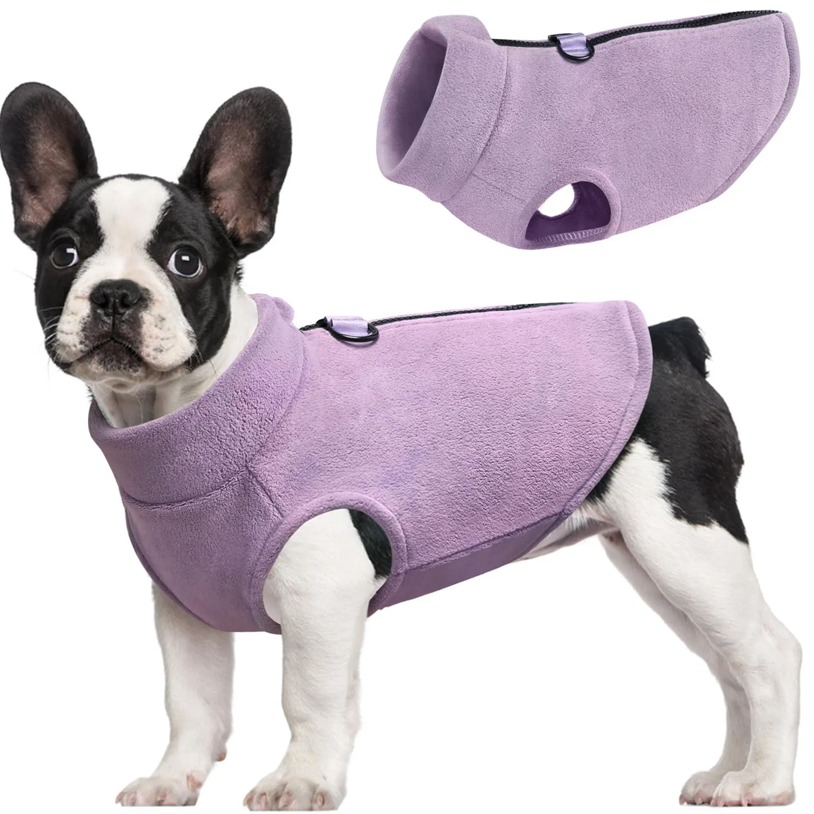 Idepet Gilet in pile per cani, con cerniera, caldo, con anello a D, con guinzaglio e anello a D, cappotto invernale per animali domestici, felpa con cappuccio, per cani di taglia piccola e media