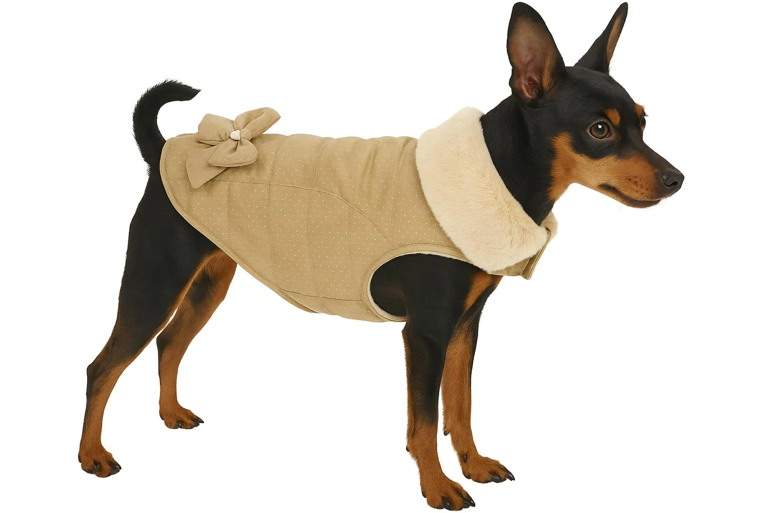 Cappotto cane – Guzzi Beige – A:20cm – Poliestere – Lavabile a 30°C – Fodera in pile morbido – Impermeabile – Con fiocco decorativo – Flamingo