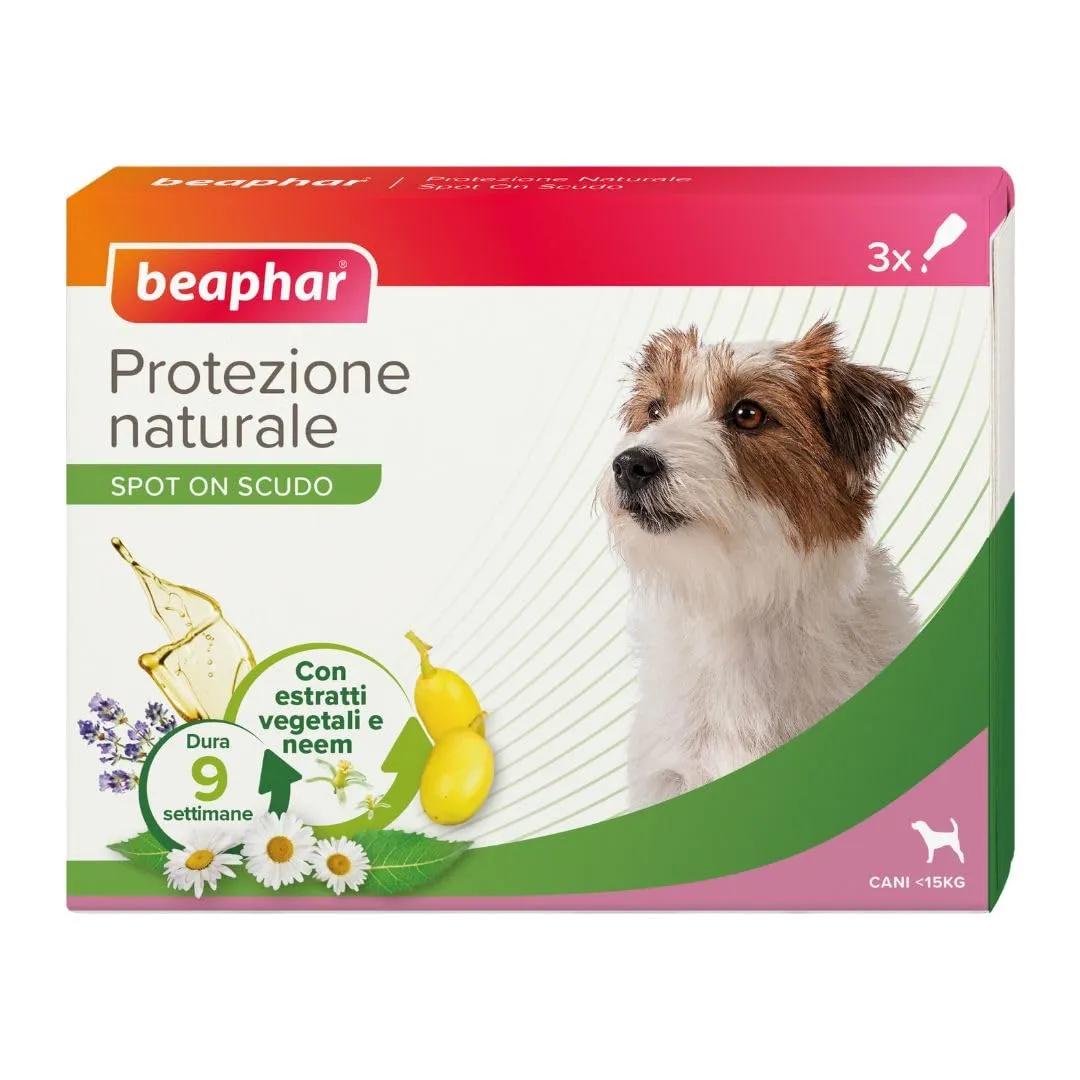 Beaphar Protezione Naturale, Spot-On Scudo per Cane Piccolo, con Olio di Neem e Piretro Vegetale, 9 Settimane di Protezione, 3 Pipette da 1 ml