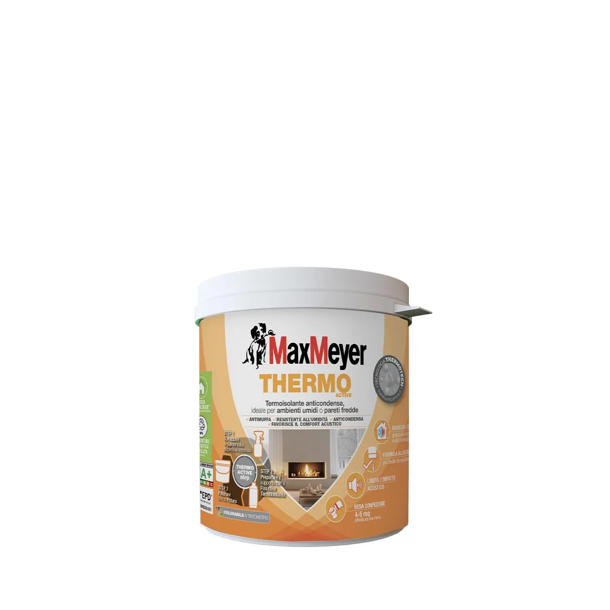 MAXMEYER Thermo Active Aerogel, Pittura Termoisolante per Interni, Antimuffa e Anticondensa, A+ Priva di Formaldeide, Bianco, 0,75 Litri