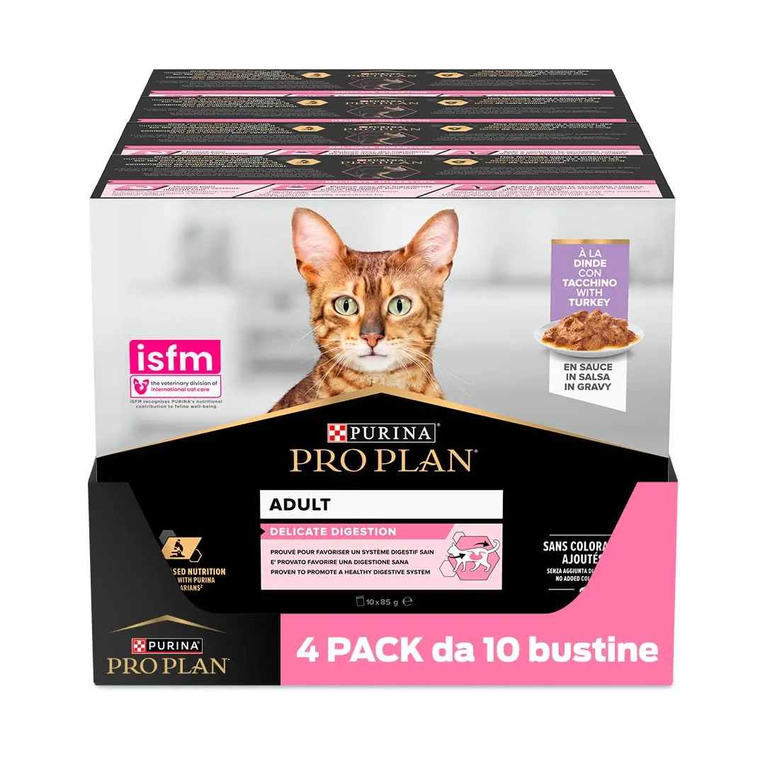 PURINA PRO PLAN Delicate Digestion, Cibo Umido per Gatti, 40 Bustine da 85g
