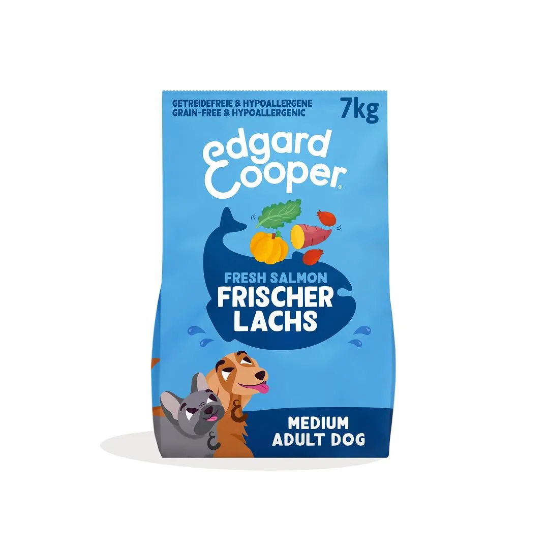 Edgard & Cooper - Cibo secco per cani (salmone, 7 kg), senza cereali, ingredienti naturali e carni fresche, pieno di aminoacidi essenziali