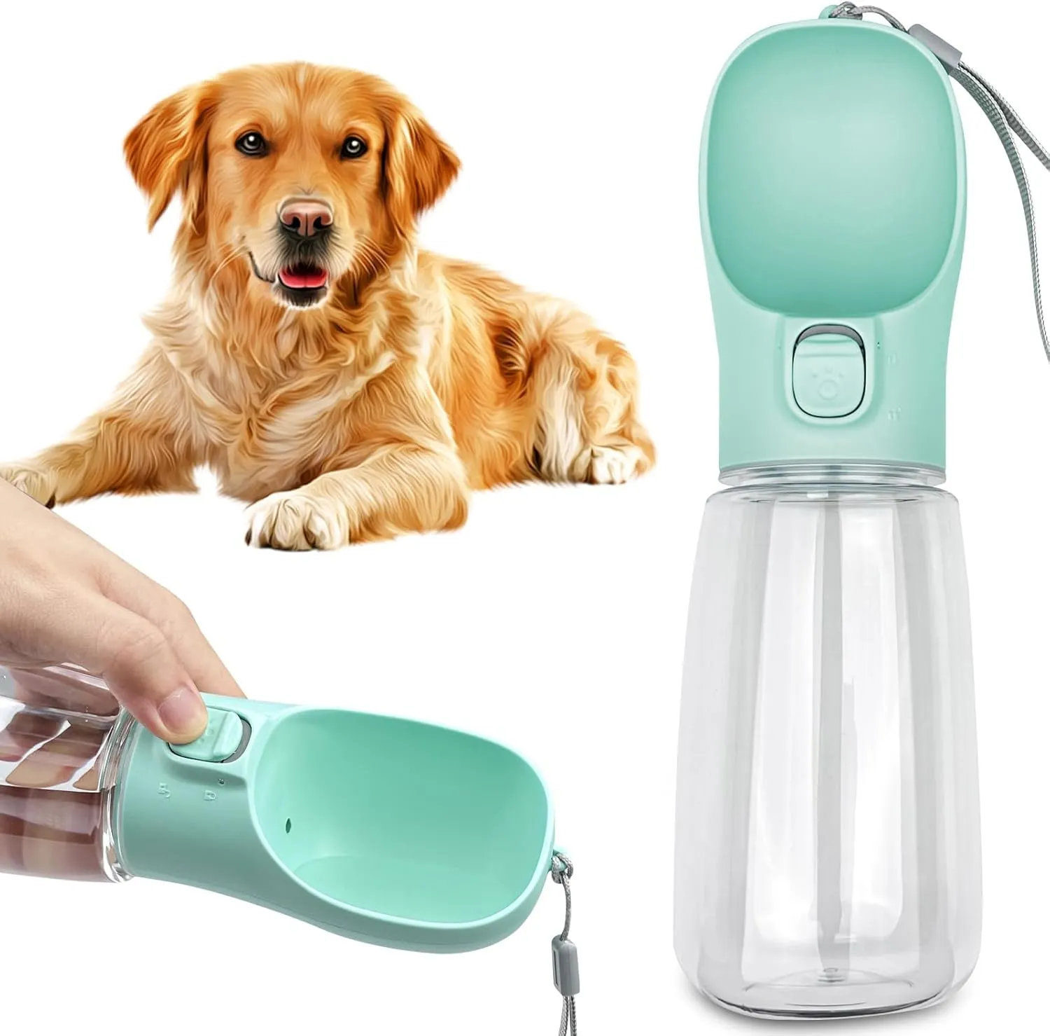 Newaner 550ml Borraccia Portatile per Cani, Dispenser per Acqua Antibatterica per Alimenti per Animali Domestici Perdita Prova Cane Gatto Bottiglia da Viaggio, Bere all'aperto Pet verde
