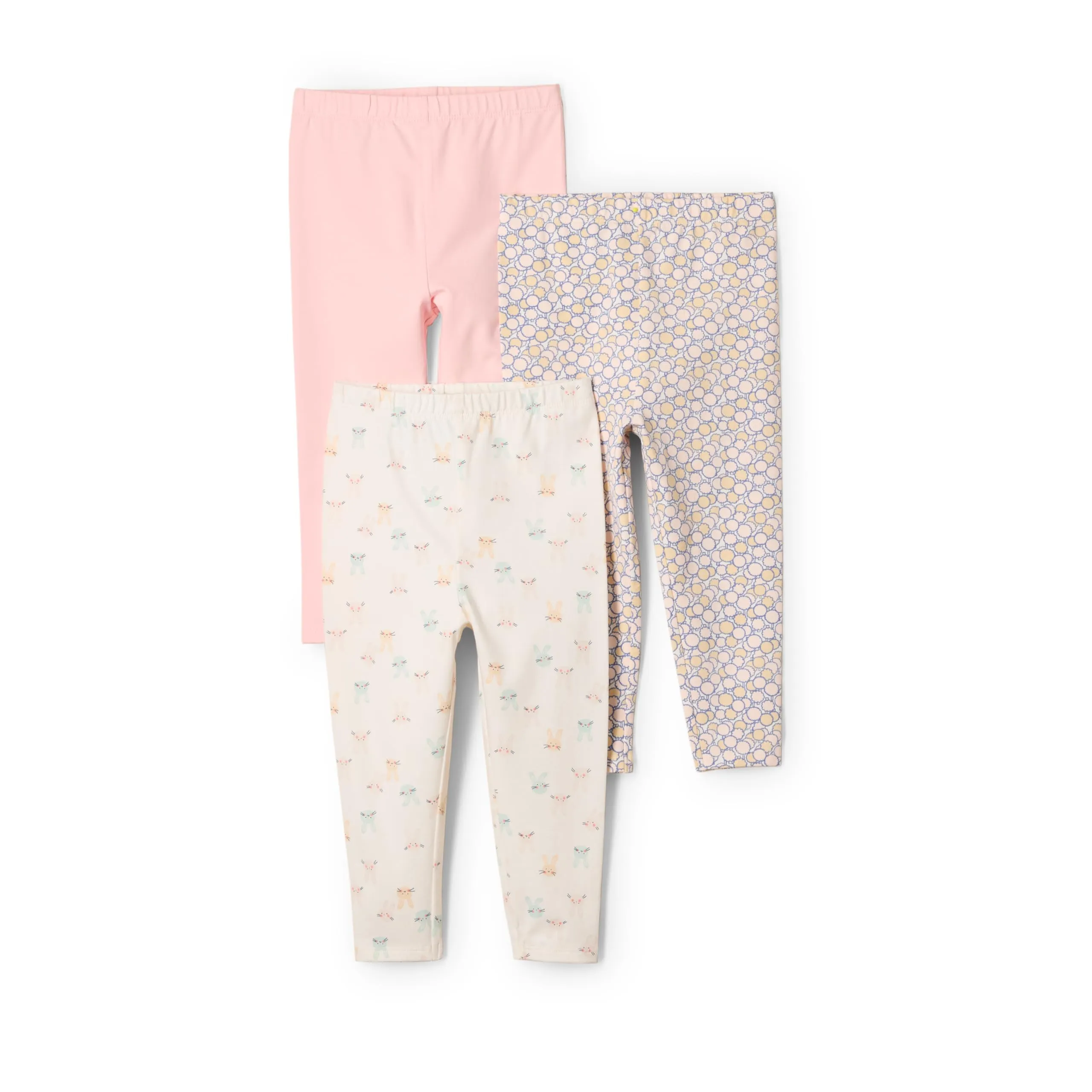 Amazon Essentials x Sofia Grainge Leggings alla Caviglia Traspiranti in Cotone Bimba 0-24, Confezione da 3, Alberi Rotondi/Facce di Coniglietto/Rosa, 0 Mesi