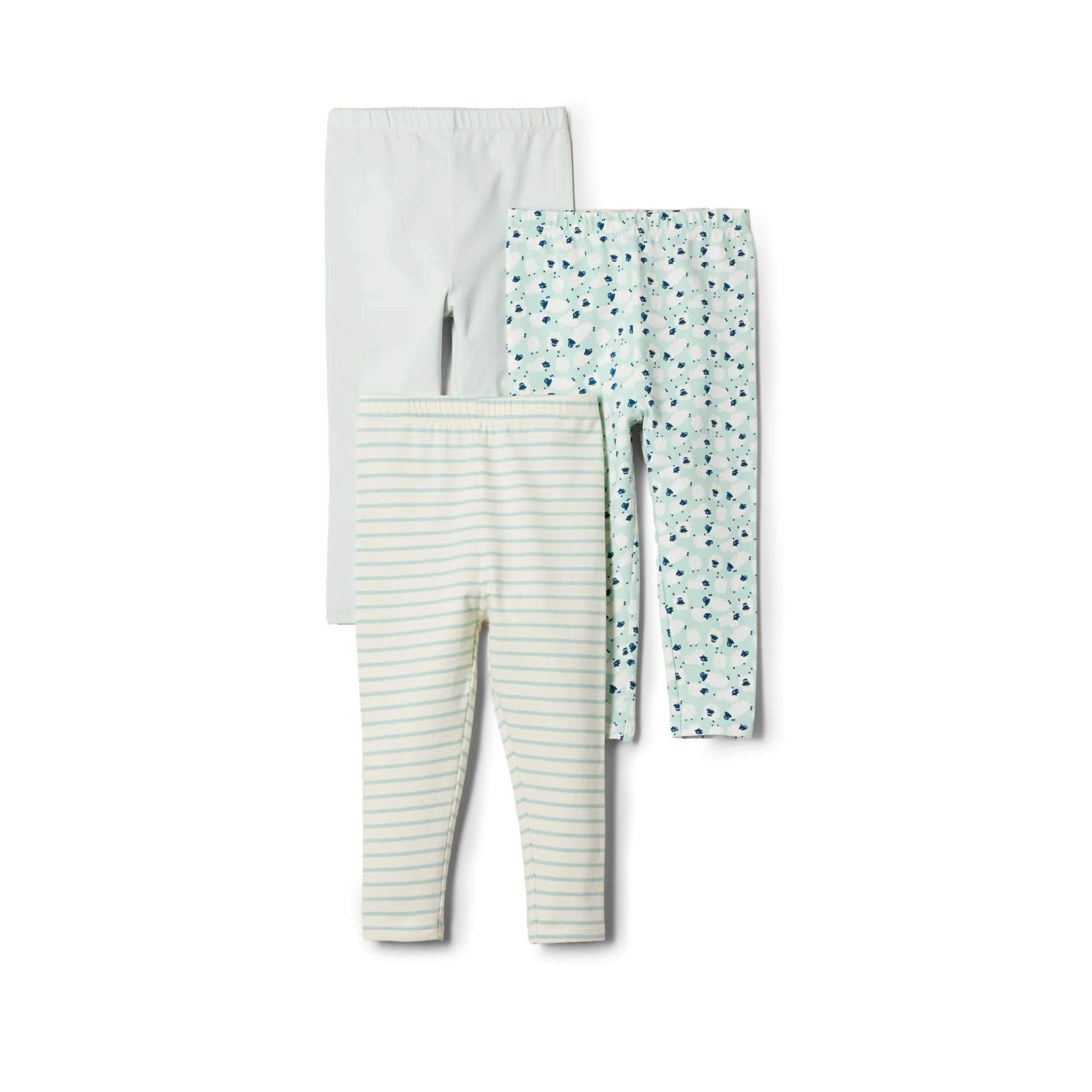 Amazon Essentials x Sofia Grainge Leggings alla Caviglia Traspiranti in Cotone Bambine e Ragazze, Confezione da 3, Pecore/Righe/Verde Pallido, 0 Mesi
