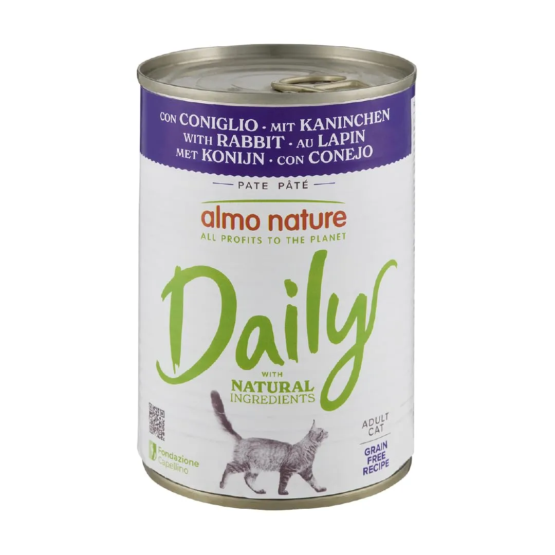 Almo Nature Daily - Cibo Umido per Gatti Adulti - Paté - Coniglio - 400 g, Confezione da 24