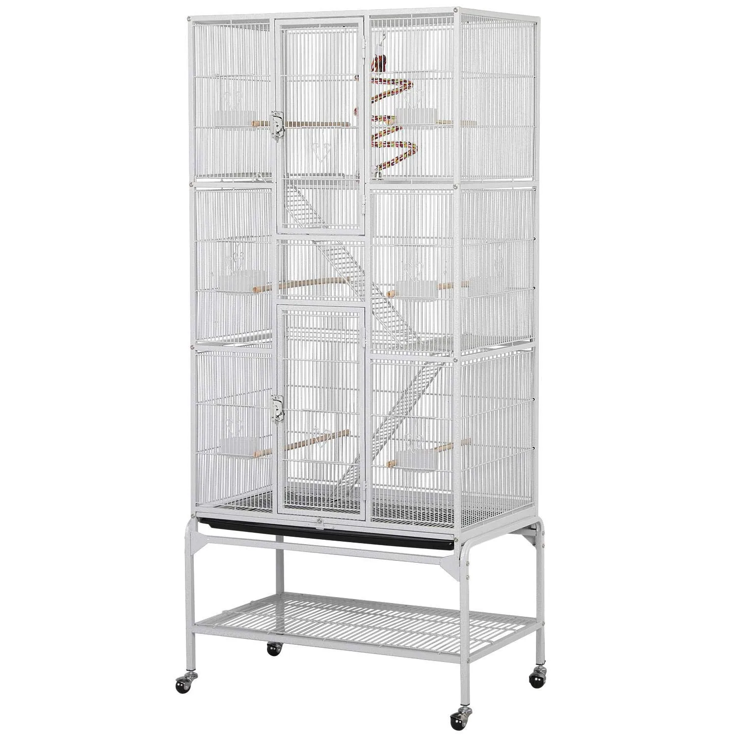 Yaheetech Gabbia Uccelli Metallo Legno 3 Livelli 175,5cm Bianco
